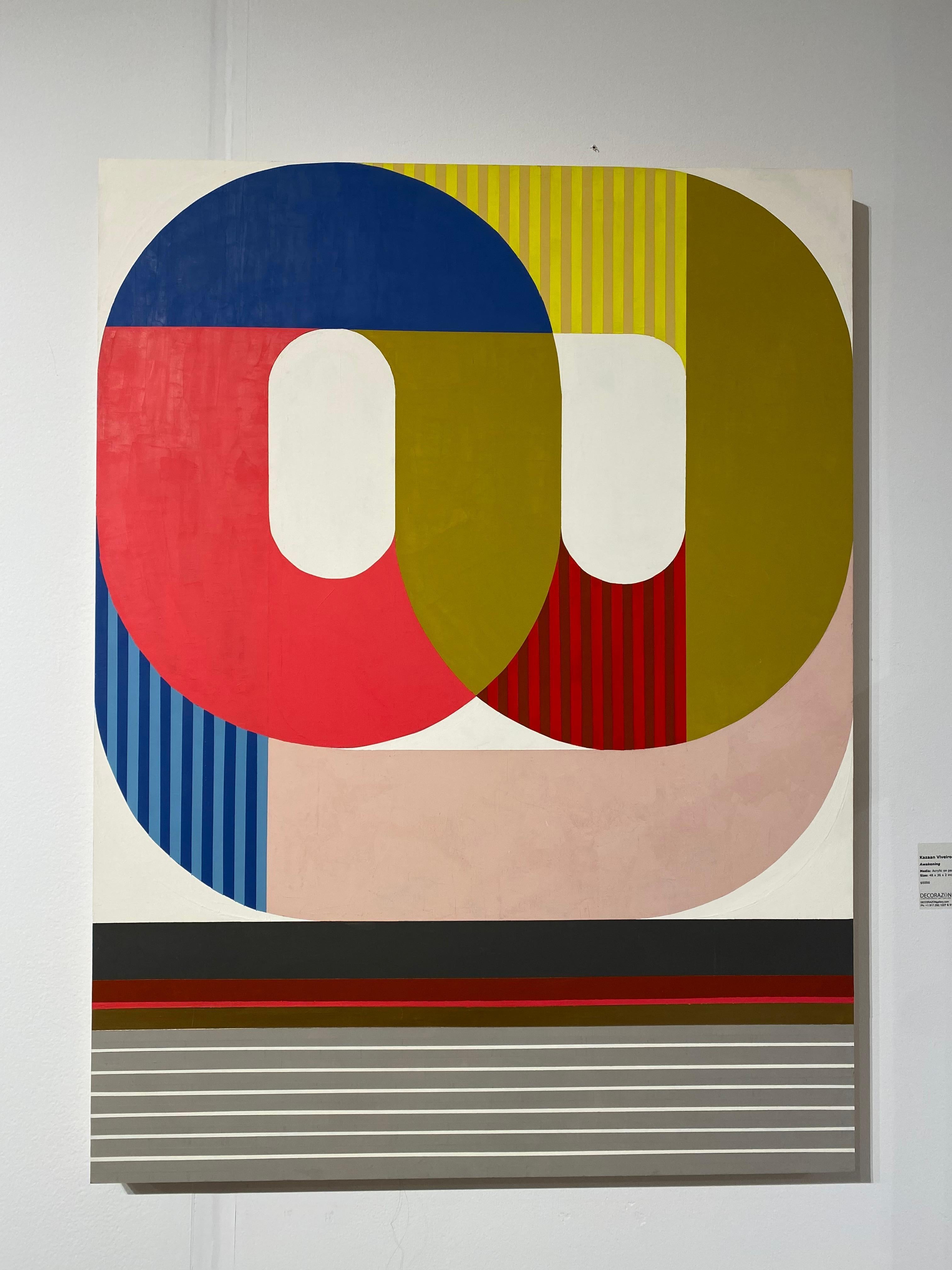 Awakening, peinture géométrique abstraite, palette rouge vif moderne du milieu du siècle dernier en vente 1