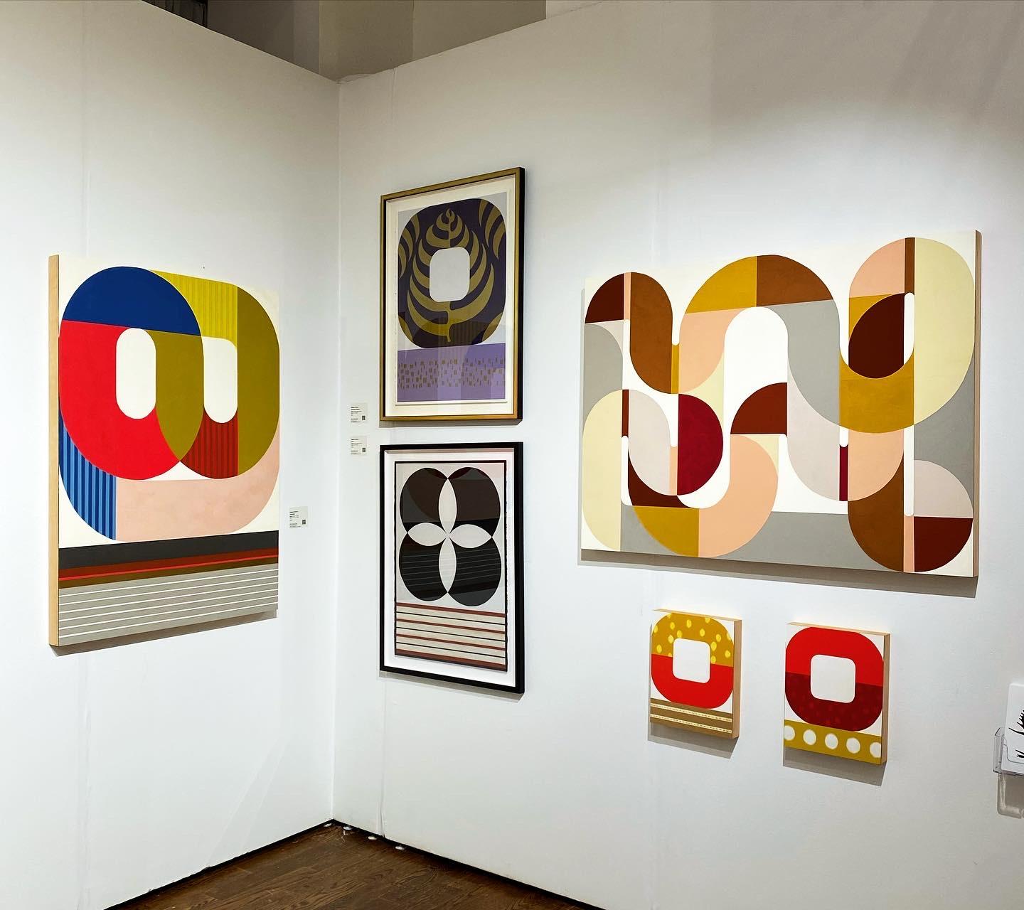 Awakening, peinture géométrique abstraite, palette rouge vif moderne du milieu du siècle dernier en vente 3