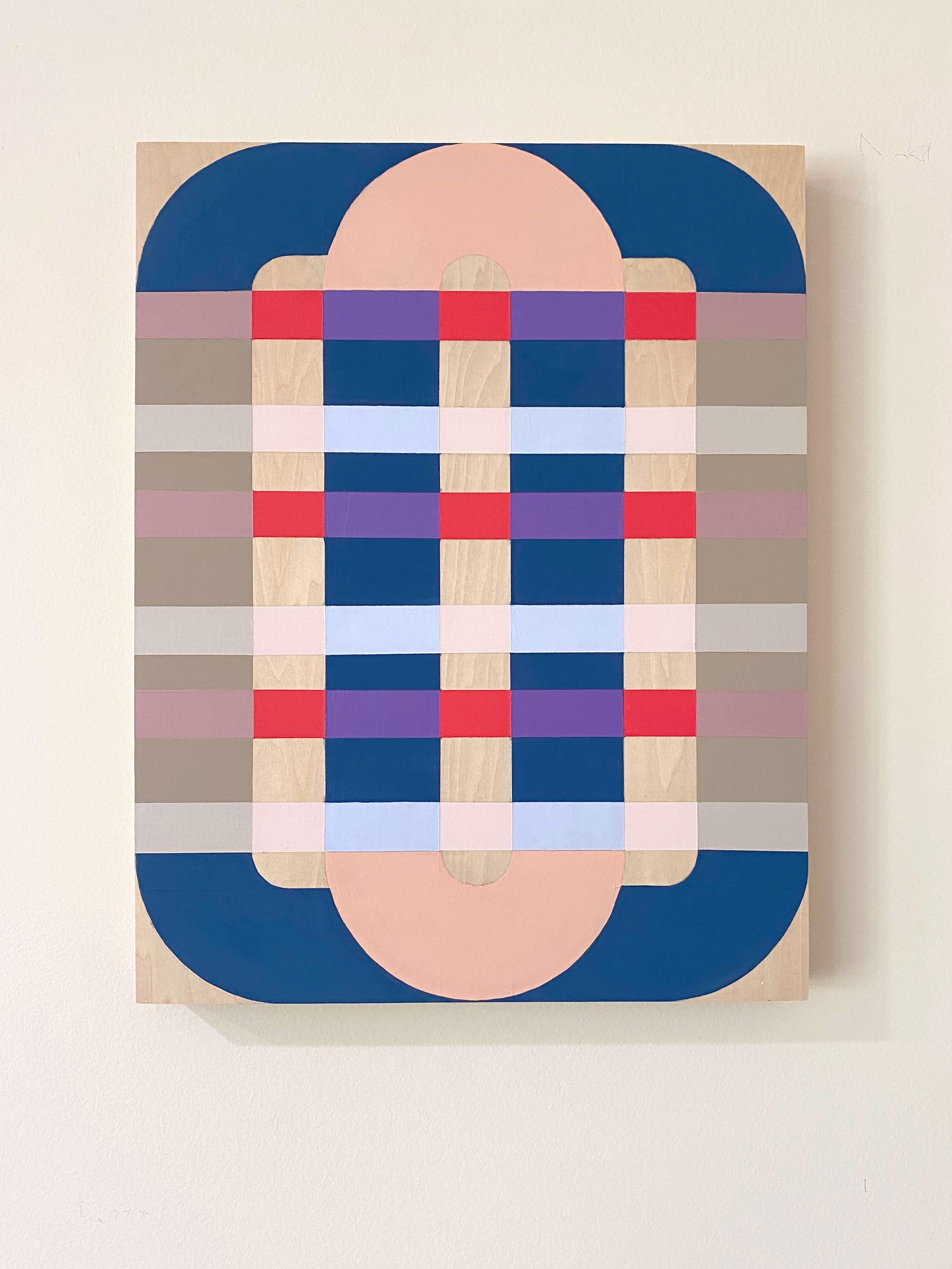 Basket Weave, pittura grafica astratta su pannello in stile mid-century modern, unica nel suo genere - Painting di Kazaan Viveiros