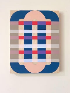 Basket Weave, mid-century modern style unique graphic abstract painting on panel