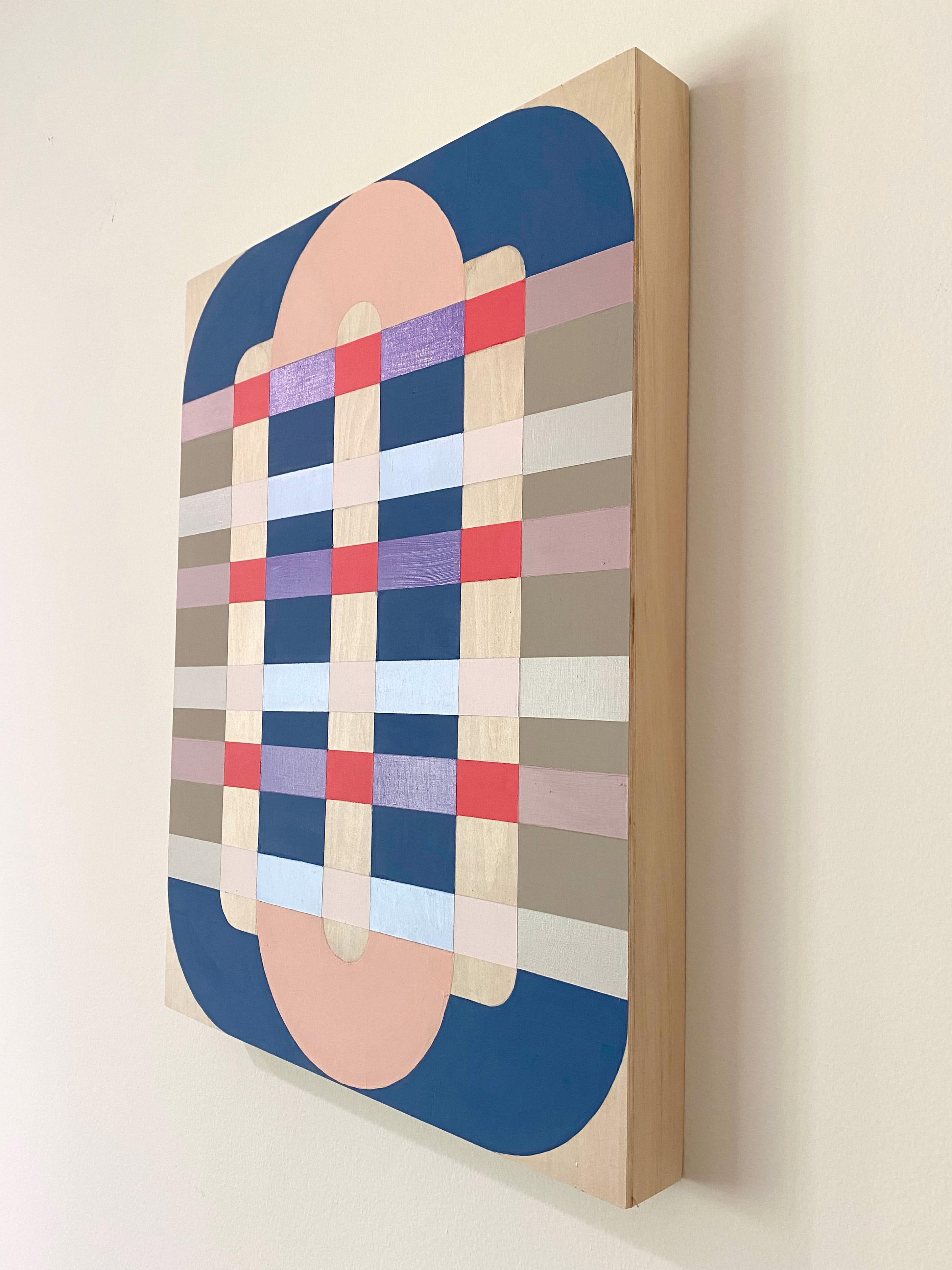 Basket Weave, pittura grafica astratta su pannello in stile mid-century modern, unica nel suo genere - Painting Astratto di Kazaan Viveiros