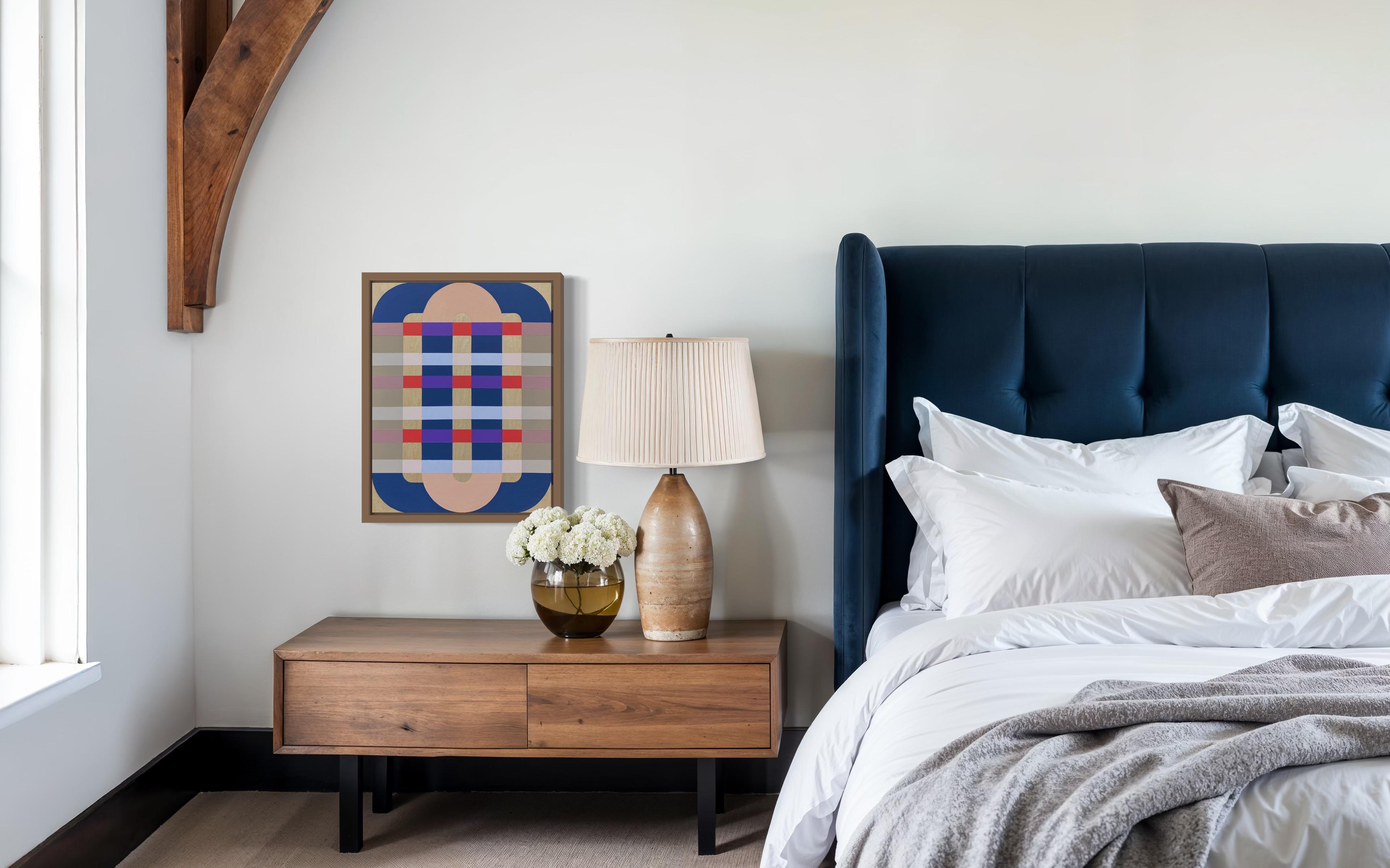 Basket Weave, pittura grafica astratta su pannello in stile mid-century modern, unica nel suo genere - Interior Painting Beige di Kazaan Viveiros