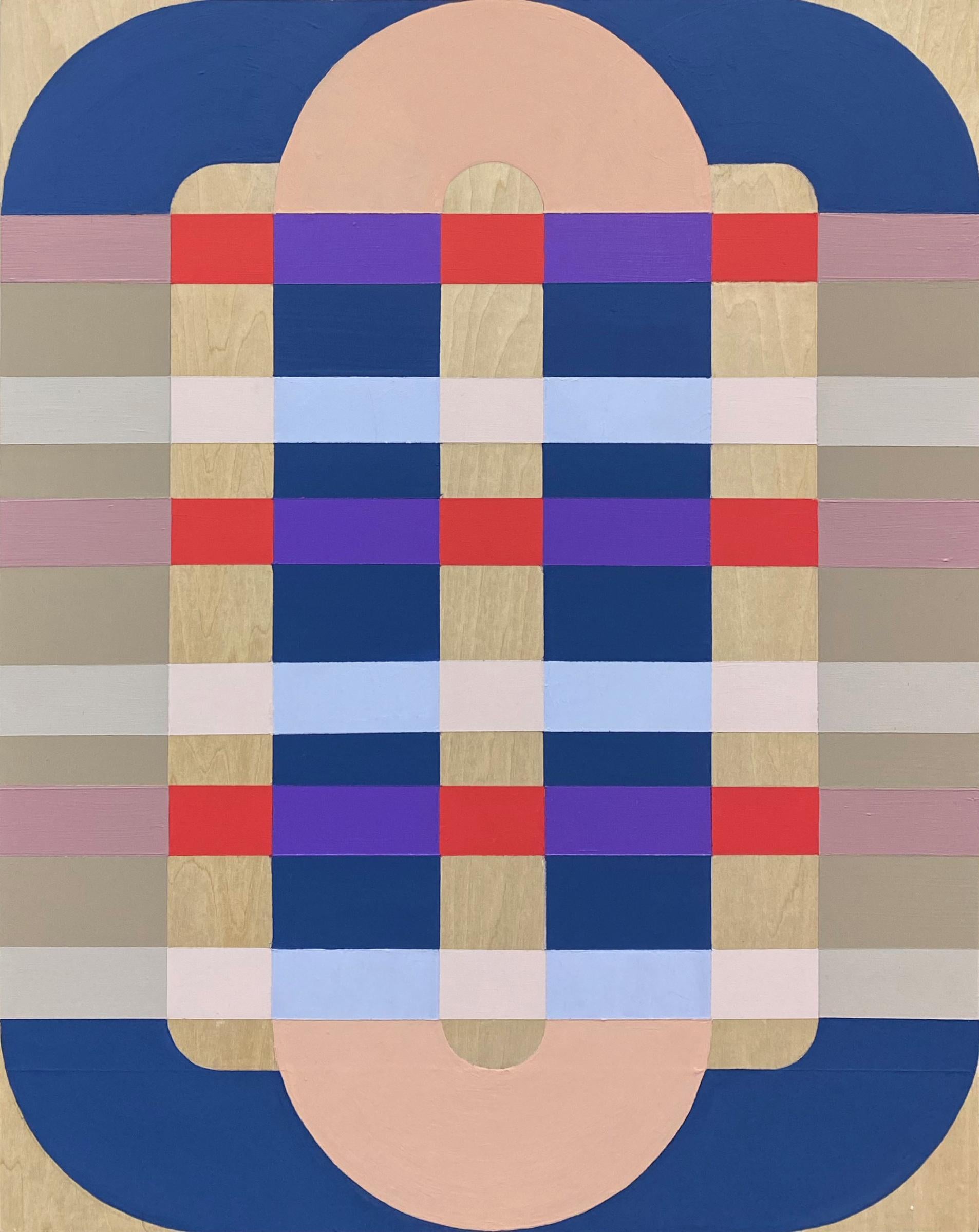 Basket Weave, pittura grafica astratta su pannello in stile mid-century modern, unica nel suo genere