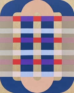 Basket Weave, pintura abstracta gráfica única sobre panel de estilo moderno de mediados de siglo