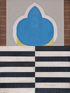 Cerulean Portal, Moroccan inspired unique graphic abstract painting on paper