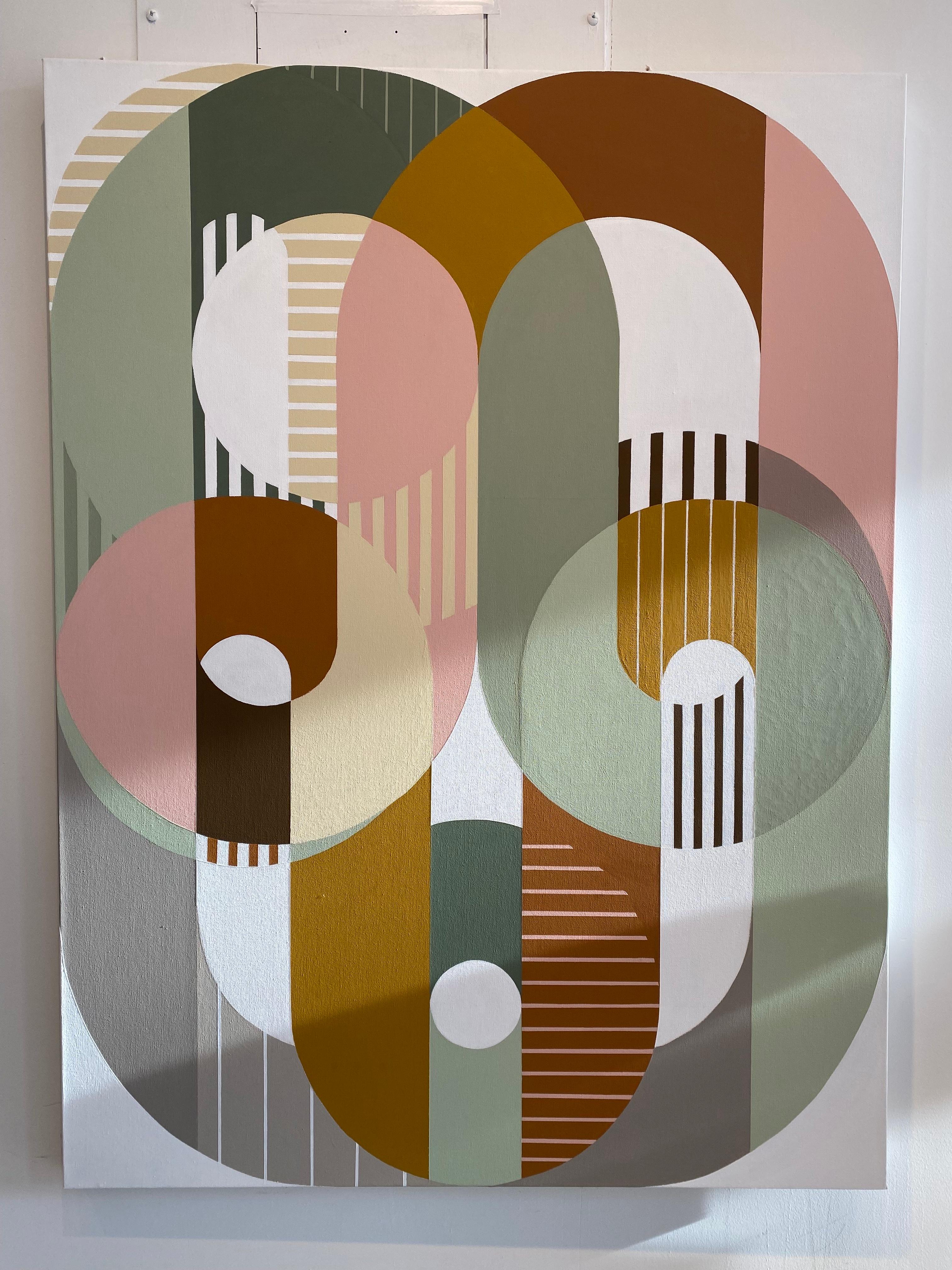 Changes, peinture géométrique abstraite, palette de couleurs douces moderne du milieu du siècle dernier - Abstrait Painting par Kazaan Viveiros