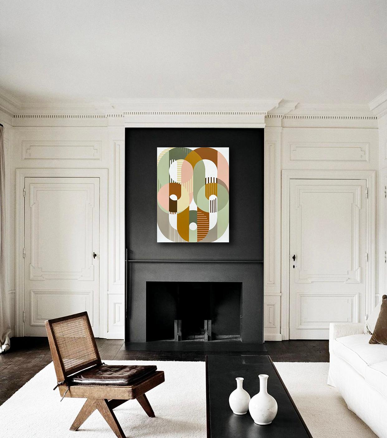 Changes, abstract geometric painting, mid-century modern soft color palette - Painting by Kazaan Viveiros