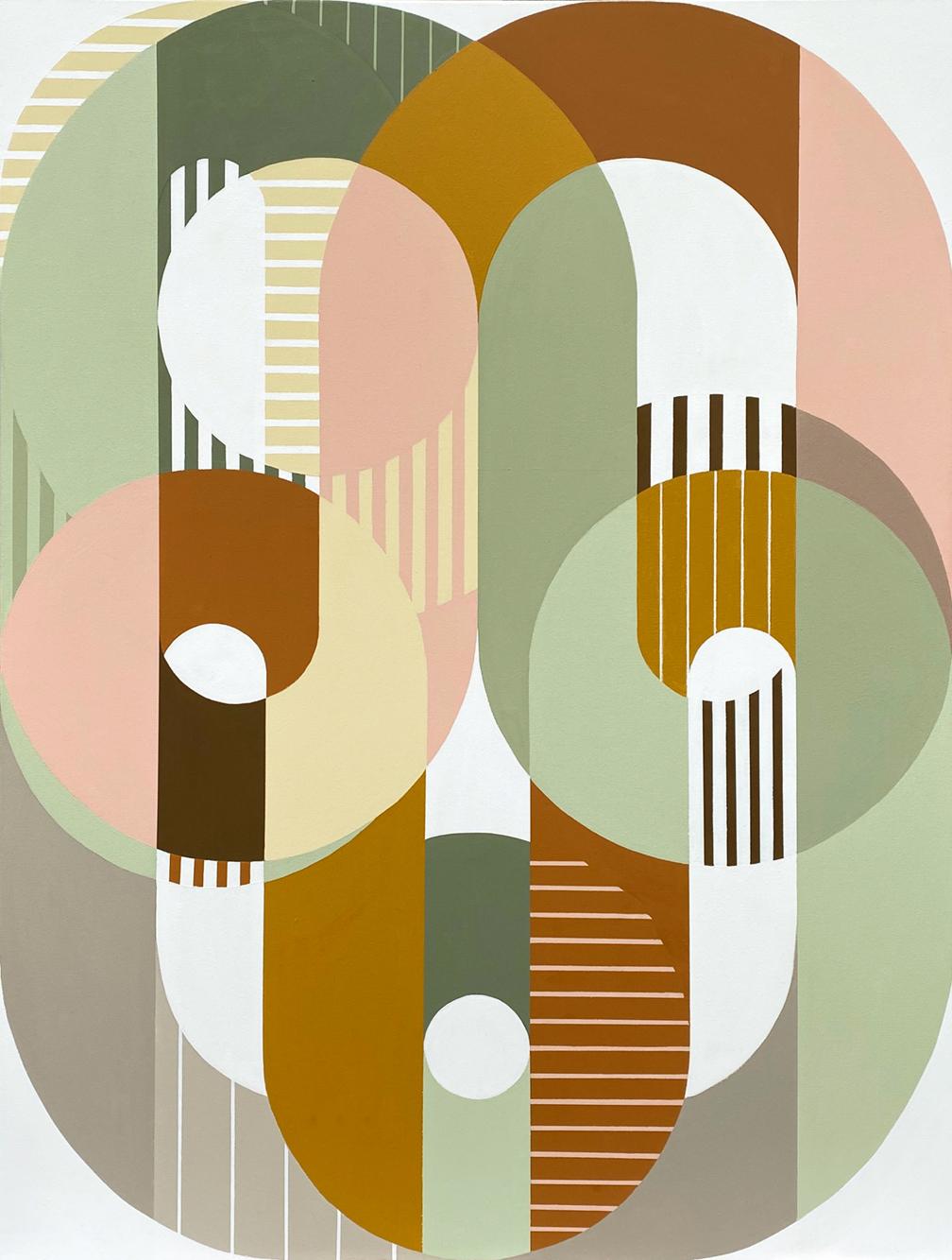 Kazaan Viveiros Interior Painting - Changes, abstract geometric painting, mid-century modern soft color palette