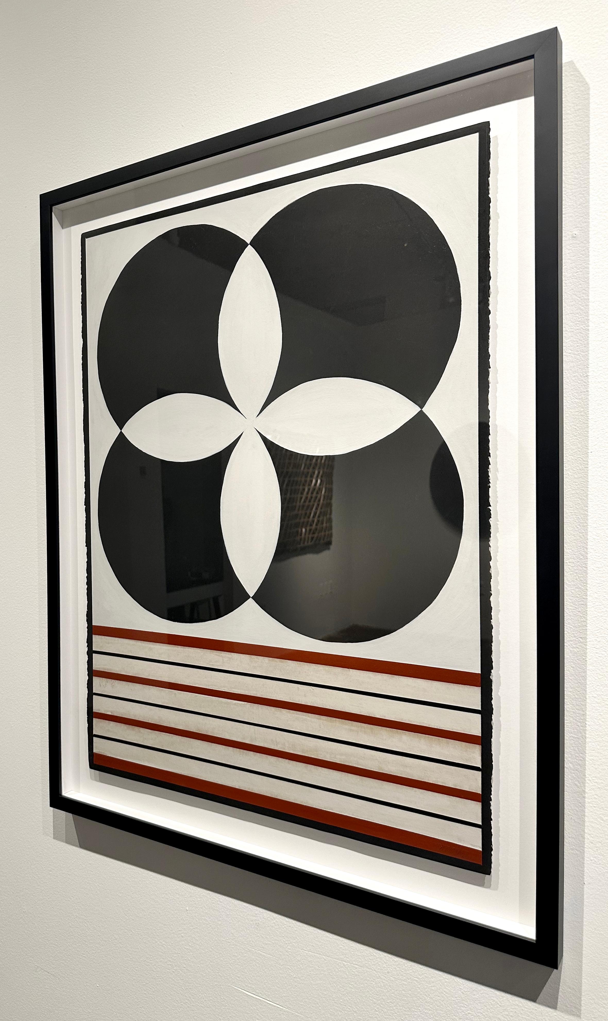 Clover, Black and neutral tones, graphic contemporary work on paper, black frame - Painting by Kazaan Viveiros