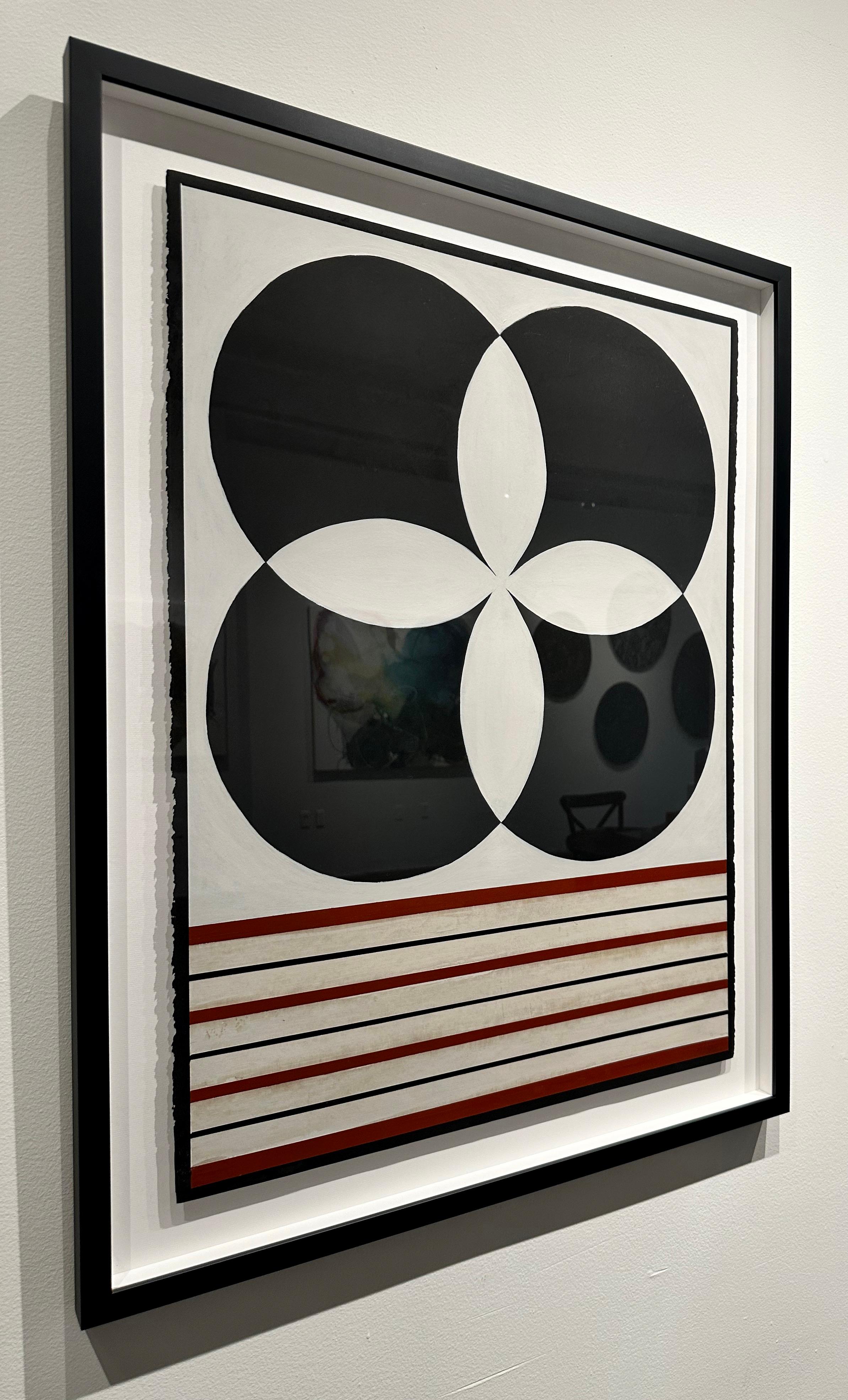 Clover, Black and neutral tones, graphic contemporary work on paper, black frame - Abstract Painting by Kazaan Viveiros