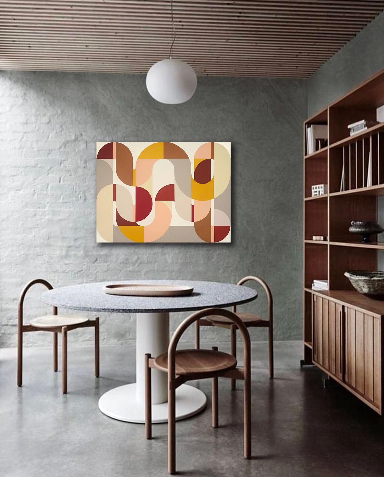 Desert Bloom, geometric abstract painting, mid-century modern earth tone palette - Abstract Mixed Media Art by Kazaan Viveiros