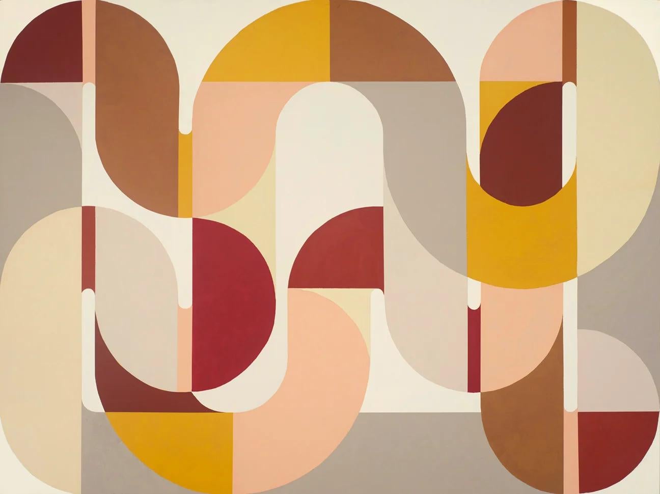 Desert Bloom, geometric abstract painting, mid-century modern earth tone palette - Mixed Media Art by Kazaan Viveiros