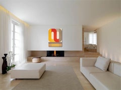 Eternal Return, striking modern geometric abstract, red and yellow palette