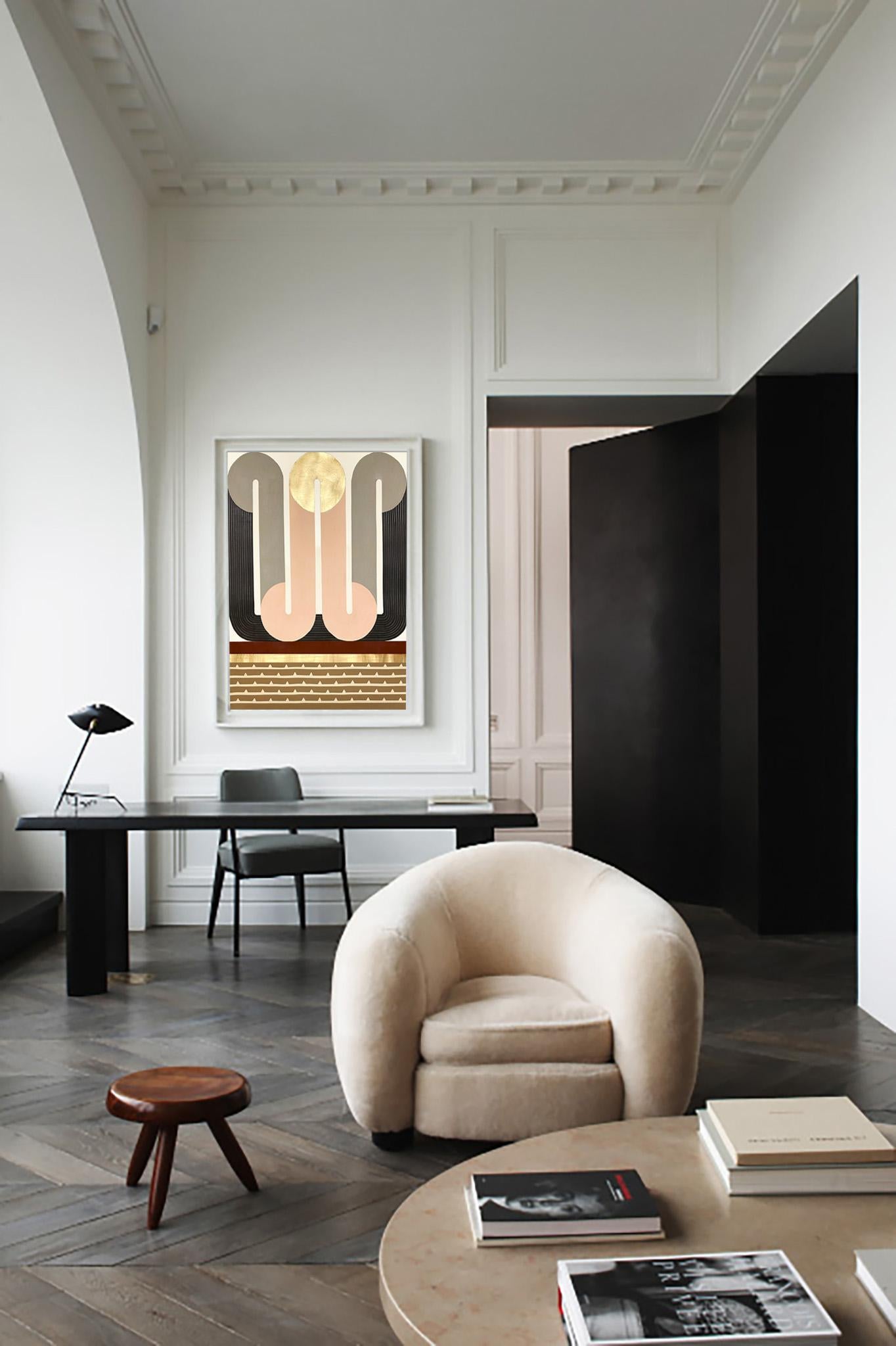 High Noon Deco, art deco inspired, geometric abstract painting on paper w gold - Art by Kazaan Viveiros