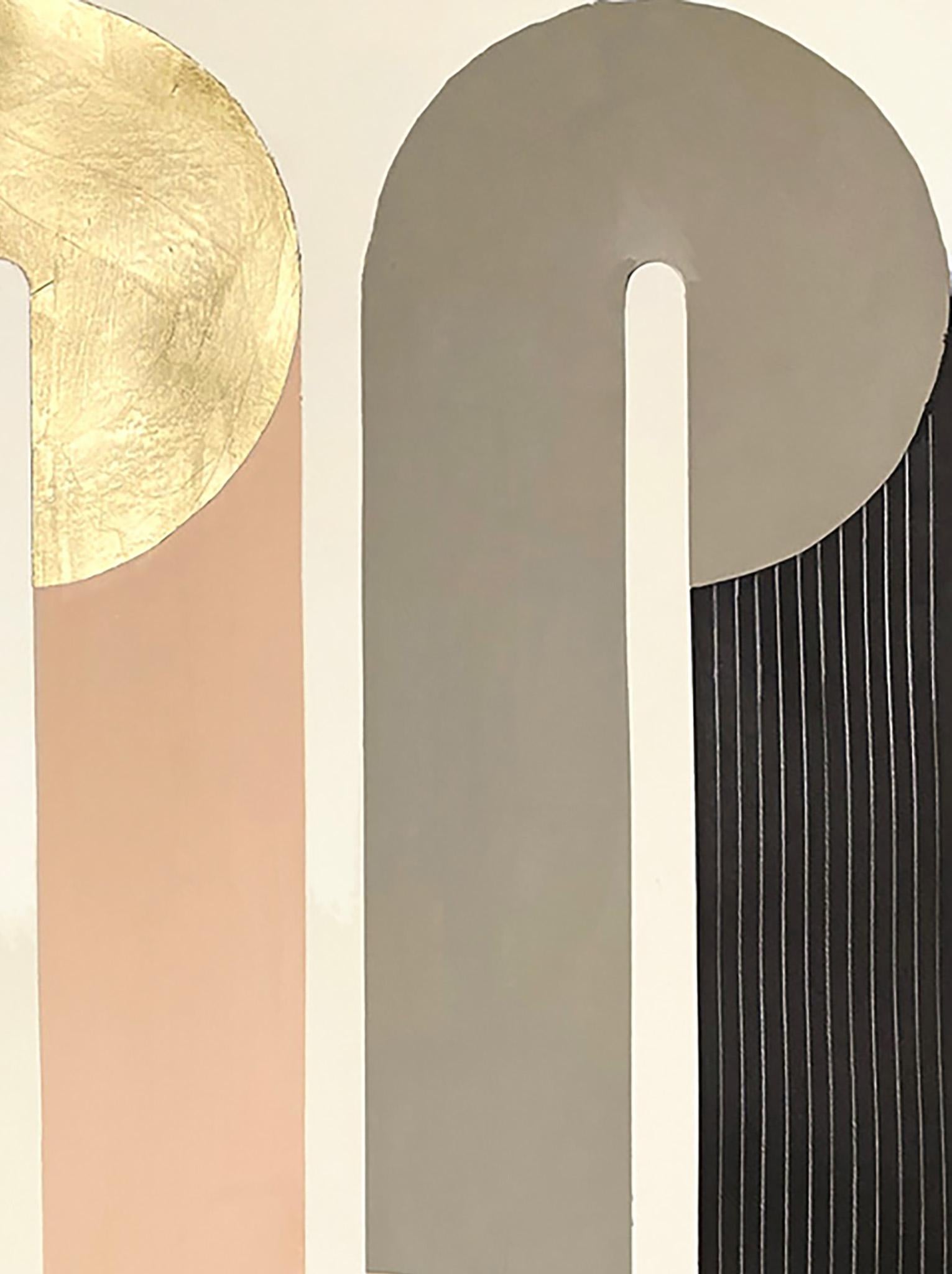 High Noon Deco, art deco inspired, geometric abstract painting on paper w gold - Abstract Art by Kazaan Viveiros