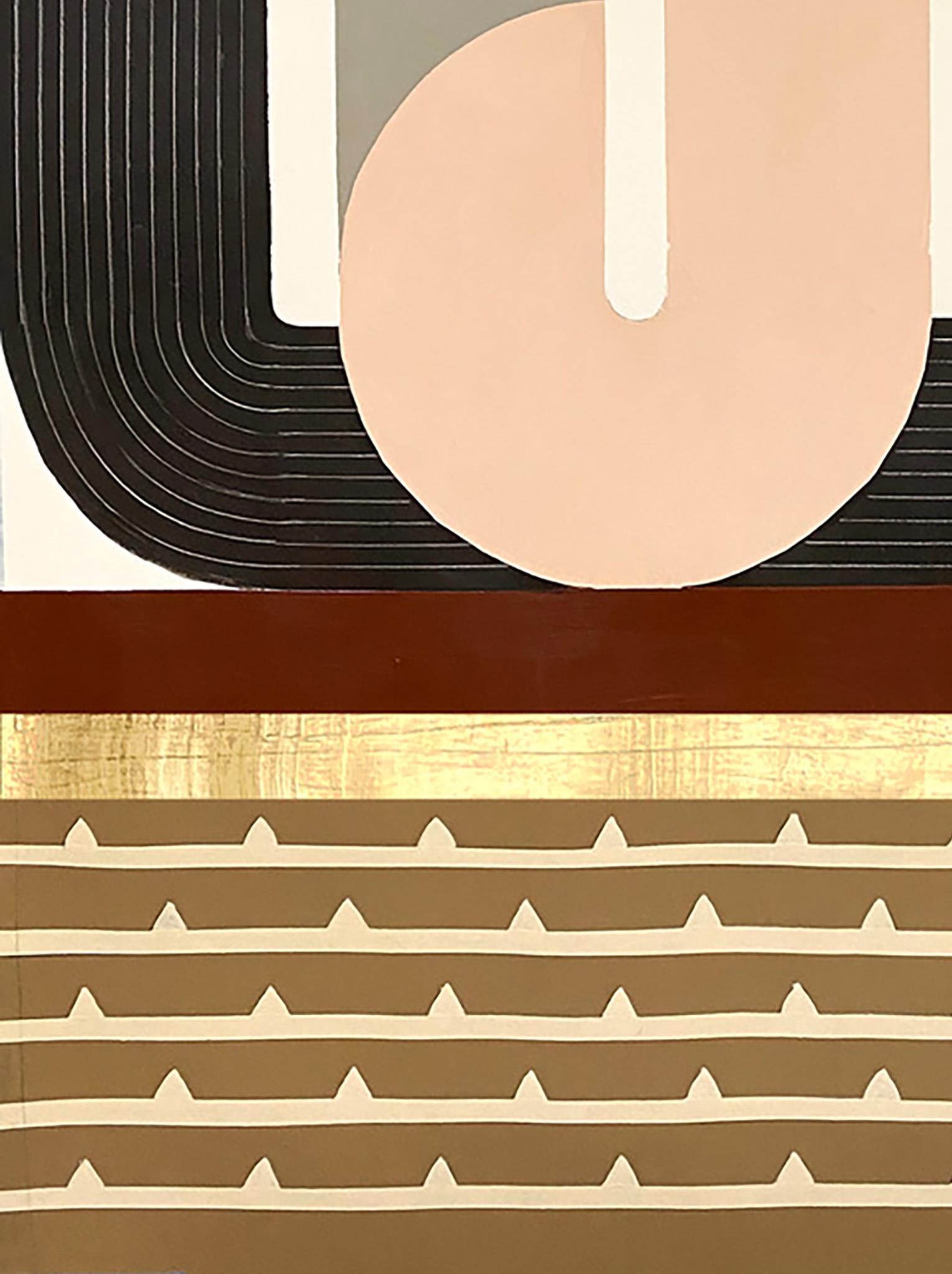 High Noon Deco, art deco inspired, geometric abstract painting on paper w gold - Gold Abstract Drawing by Kazaan Viveiros