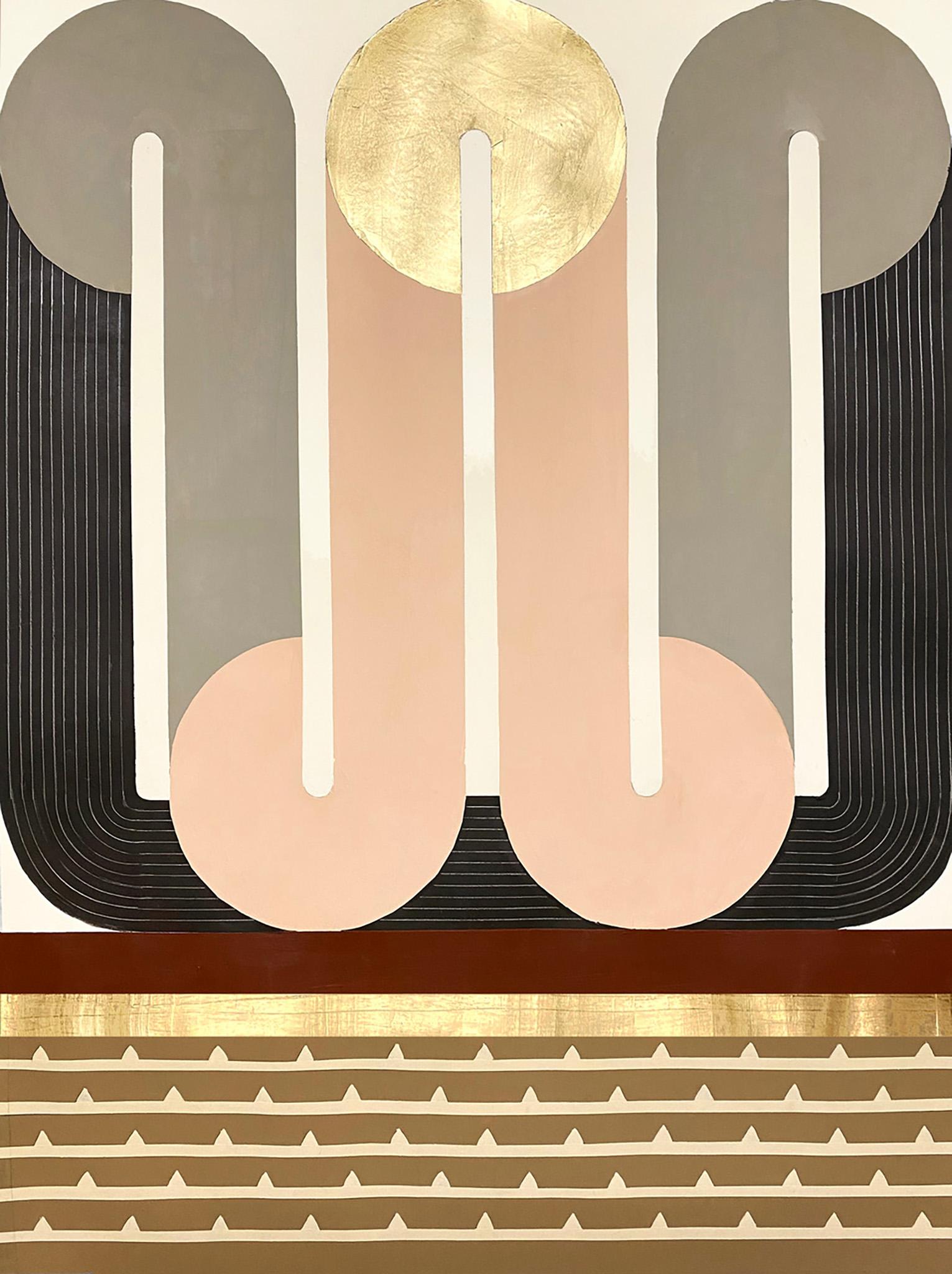 Kazaan Viveiros Abstract Drawing - High Noon Deco, art deco inspired, geometric abstract painting on paper w gold