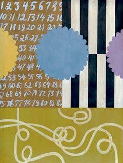 Number Circus, whimsical and bright unique geometric abstract painting on paper
