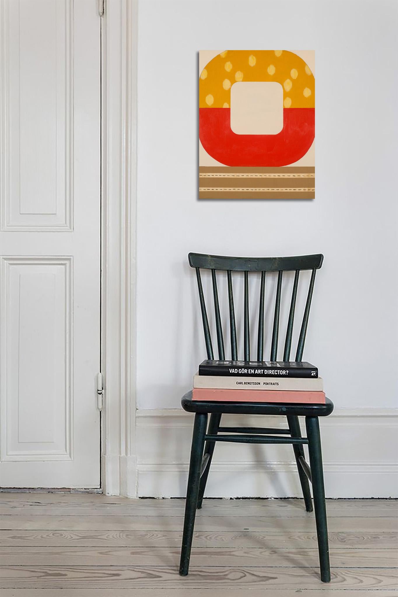 Gocce di sole, quadro astratto geometrico di grande effetto, tavolozza moderna di blu e beige - Painting di Kazaan Viveiros