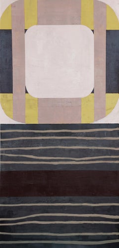 Tribal Stripe Chartreuse, pittura grafica geometrica originale astratta su carta