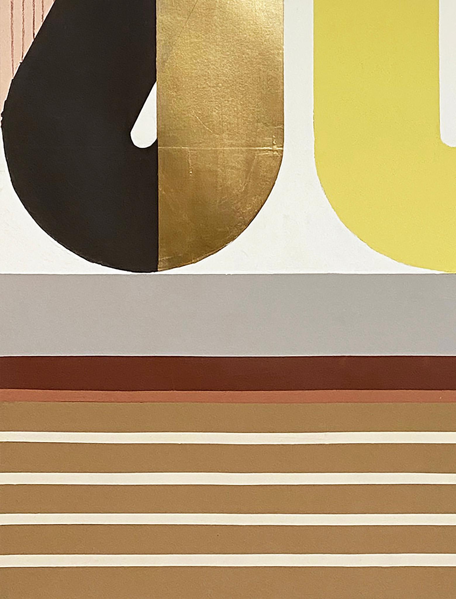 Ups and Downs, art deco inspired, geometric abstract painting on paper with gold - Abstract Art by Kazaan Viveiros
