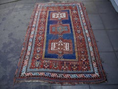 Kazak Antique Rug Blue Distressed Worn to Perfection