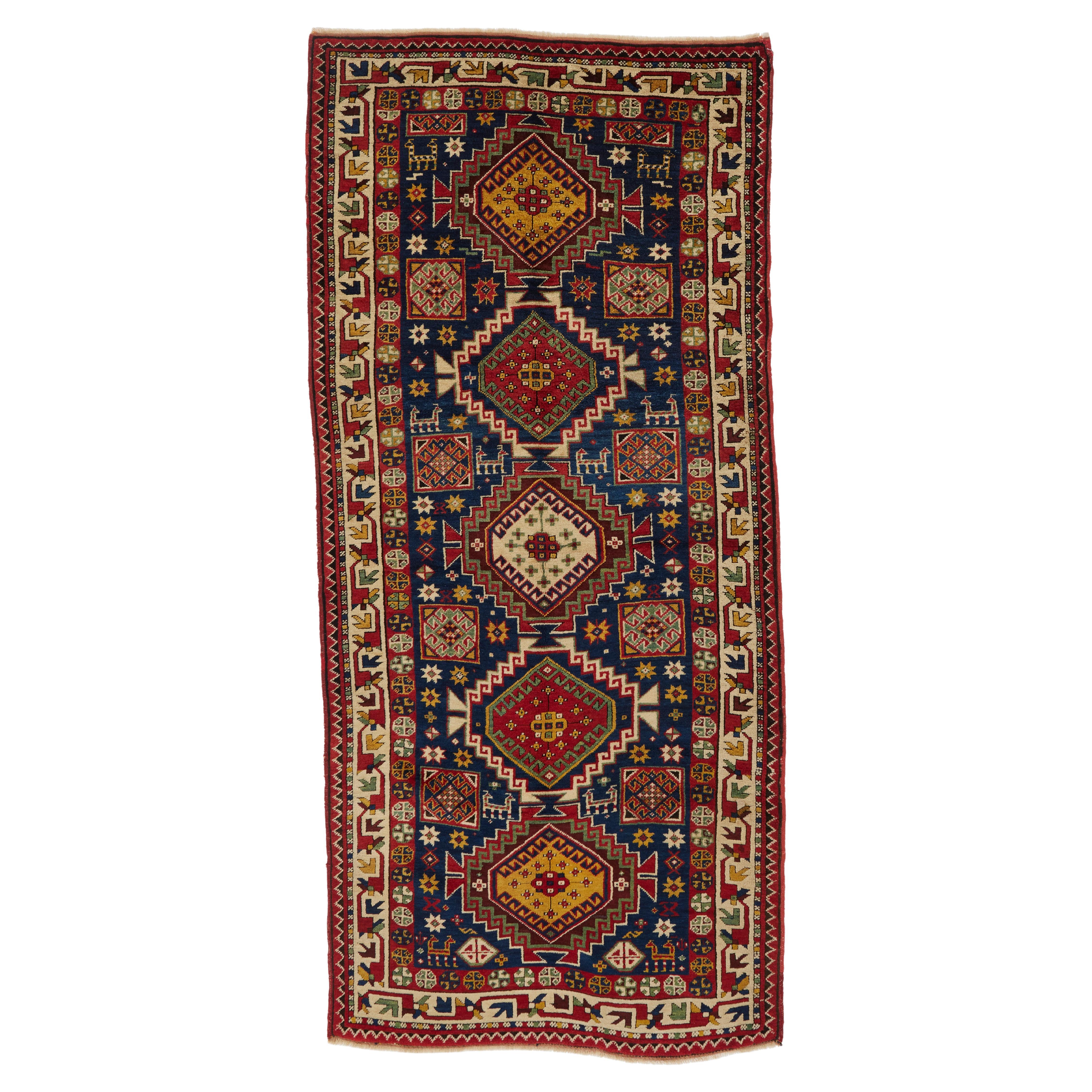  KAZAK ANTIQUE RUG from the late 19th century; 100 % Wool For Sale