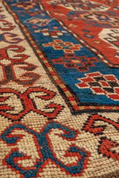 Kazak Caucasian Red Blue Geometric Rug
