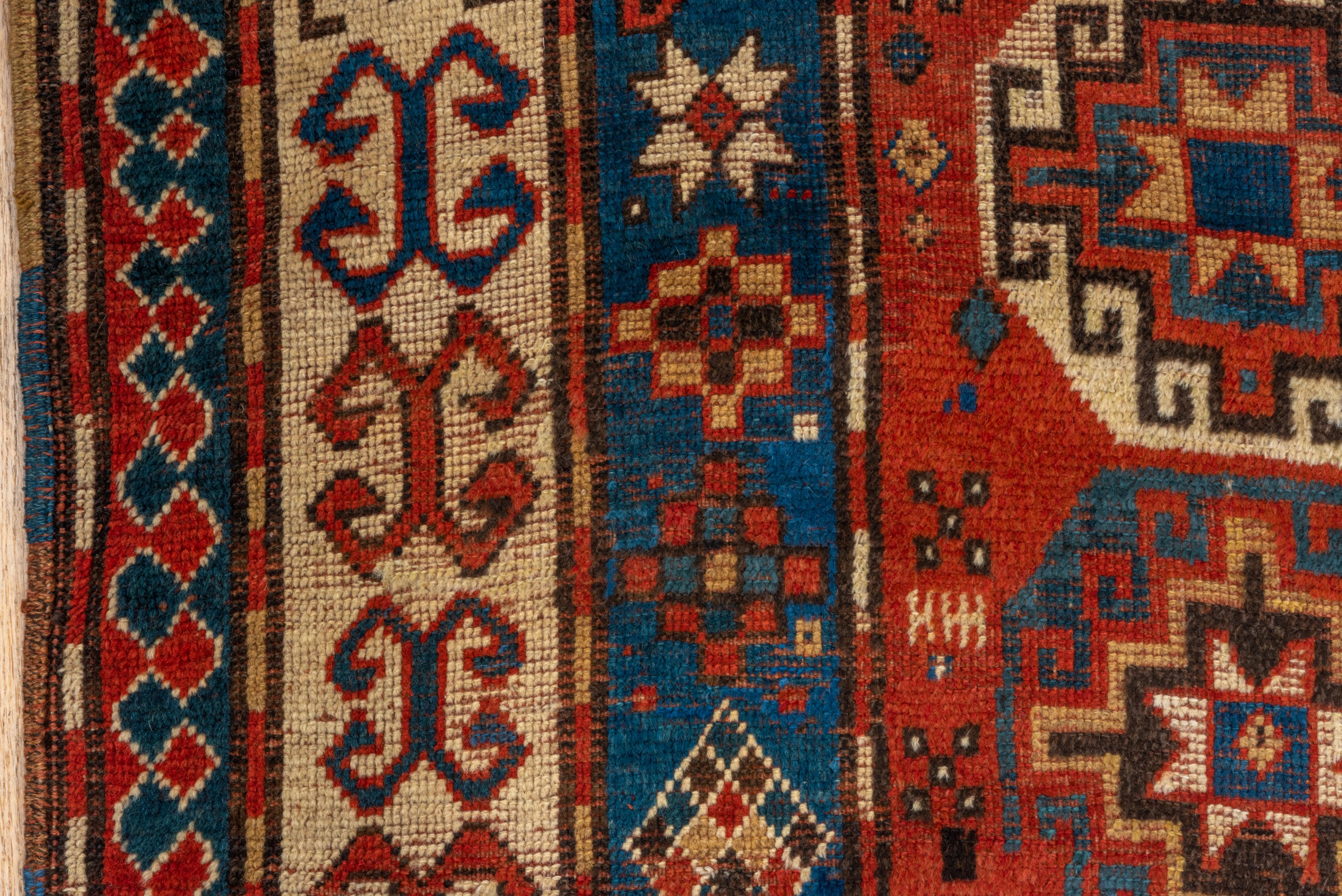 20th Century Kazak Caucasian Red Blue Geometric Rug For Sale