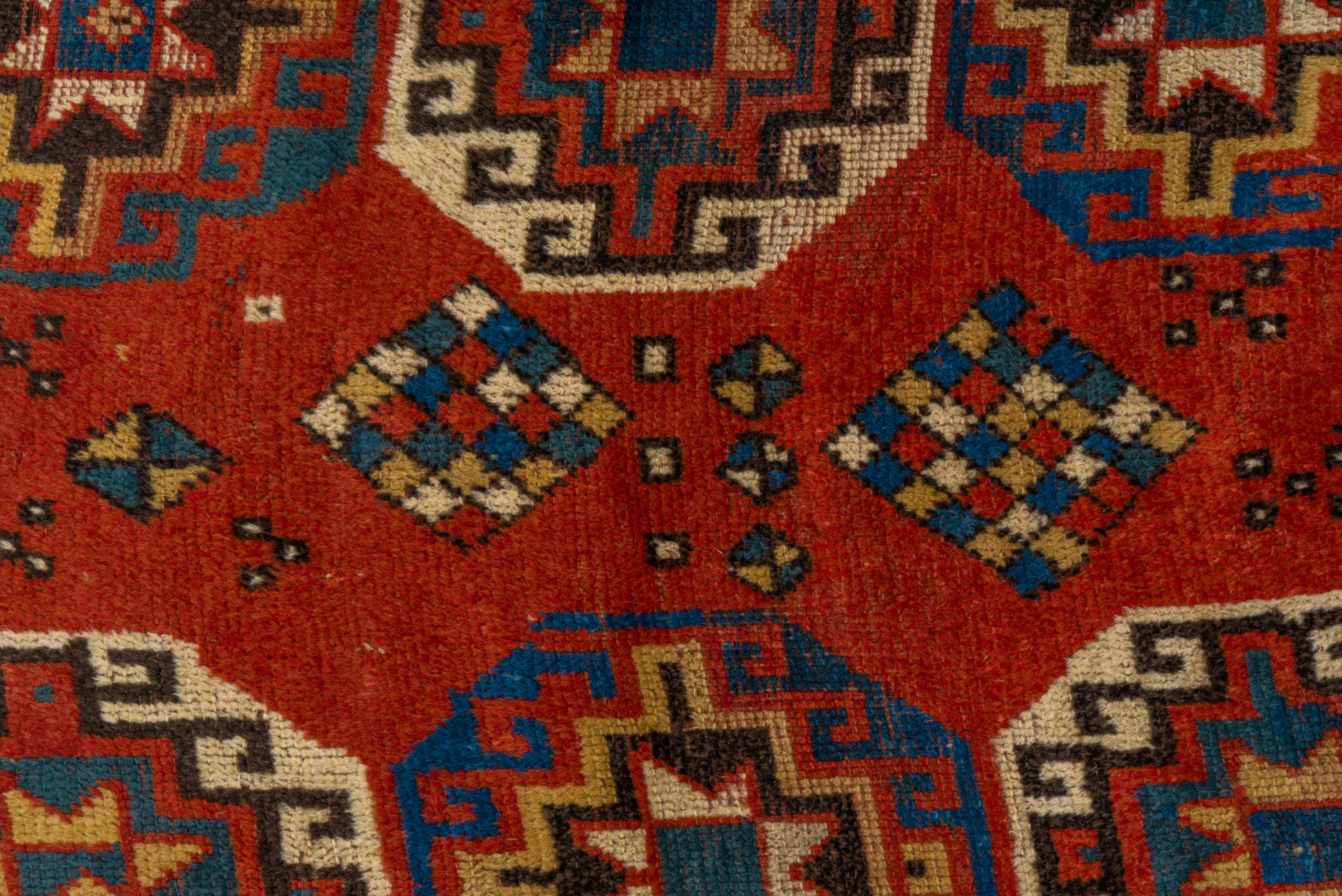 Kazak Caucasian Red Blue Geometric Rug   For Sale 1
