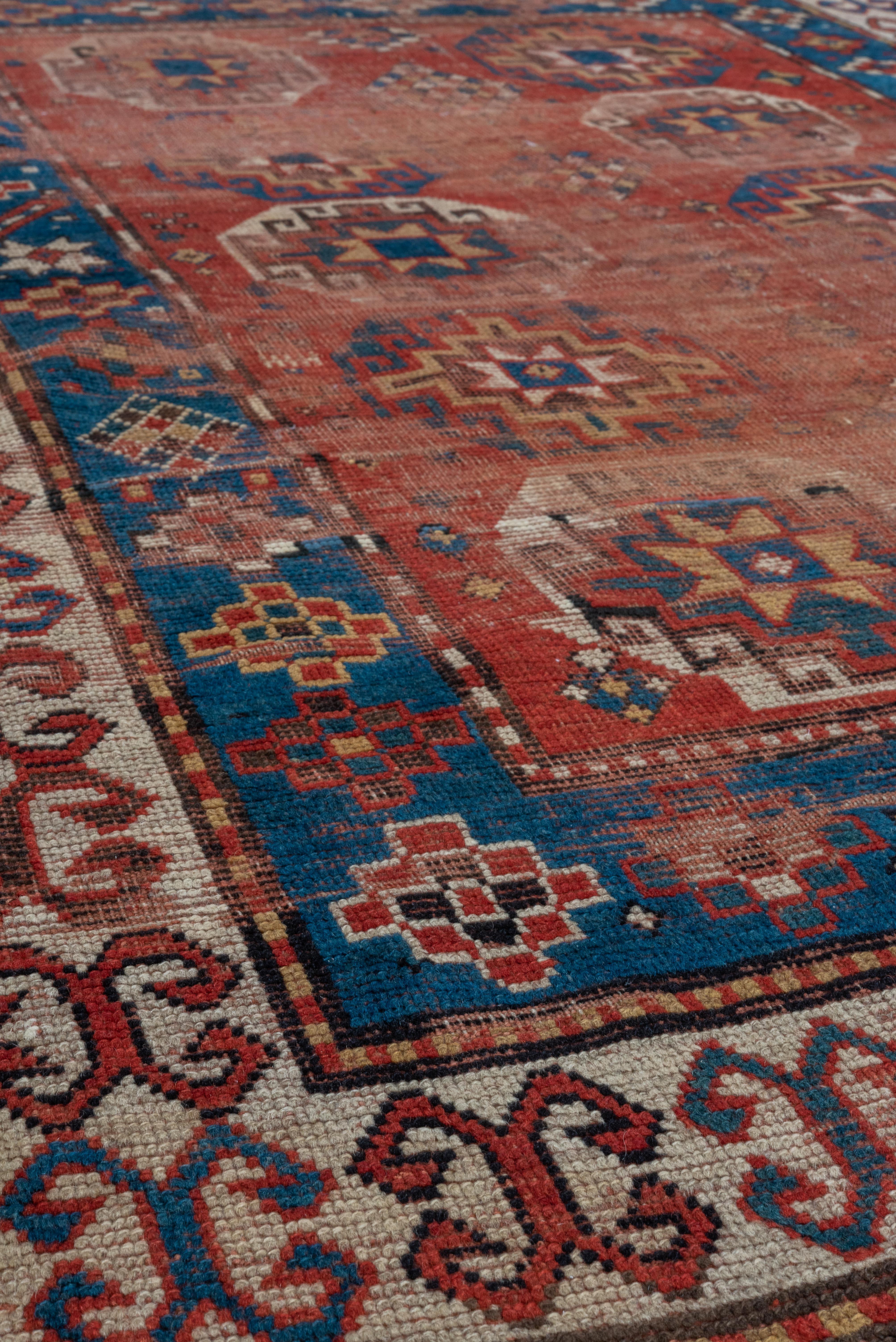Kazak Caucasian Red Blue Geometric Rug For Sale 2