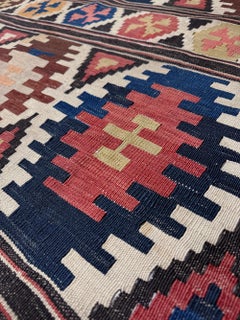 Kasachischer kaukasischer Stammes-Kilim - • Handgefertigter geometrischer Flachgewebe-Teppich im Vintage-Stil (5×8)