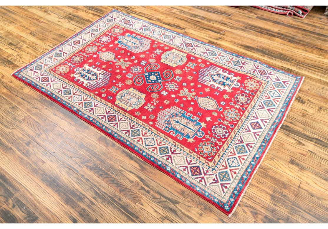 Kazak Handgeknüpfter Wollteppich im Angebot 4