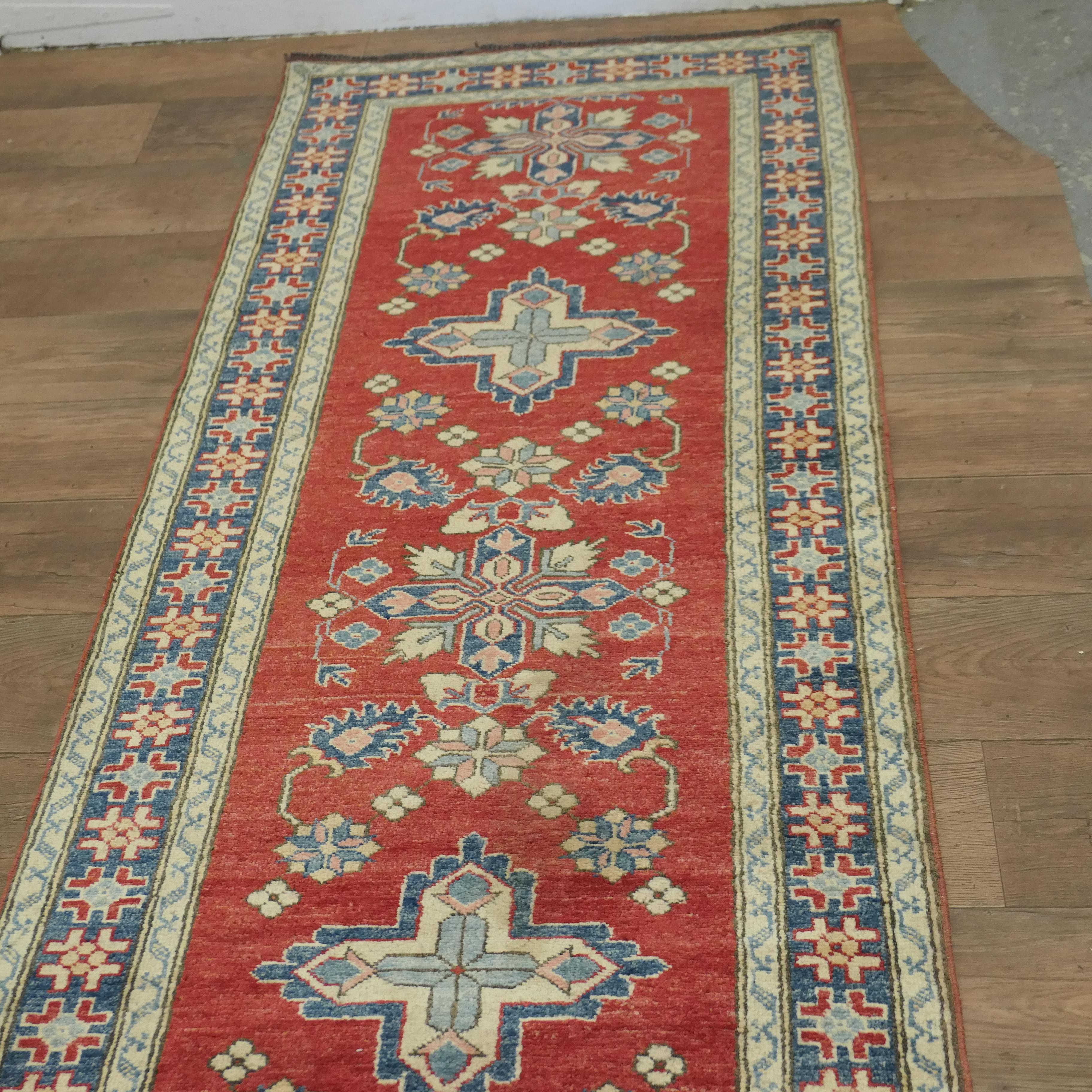 Wool Kazak Hand Woven Traditional Design 12ft Carpet Runner    For Sale