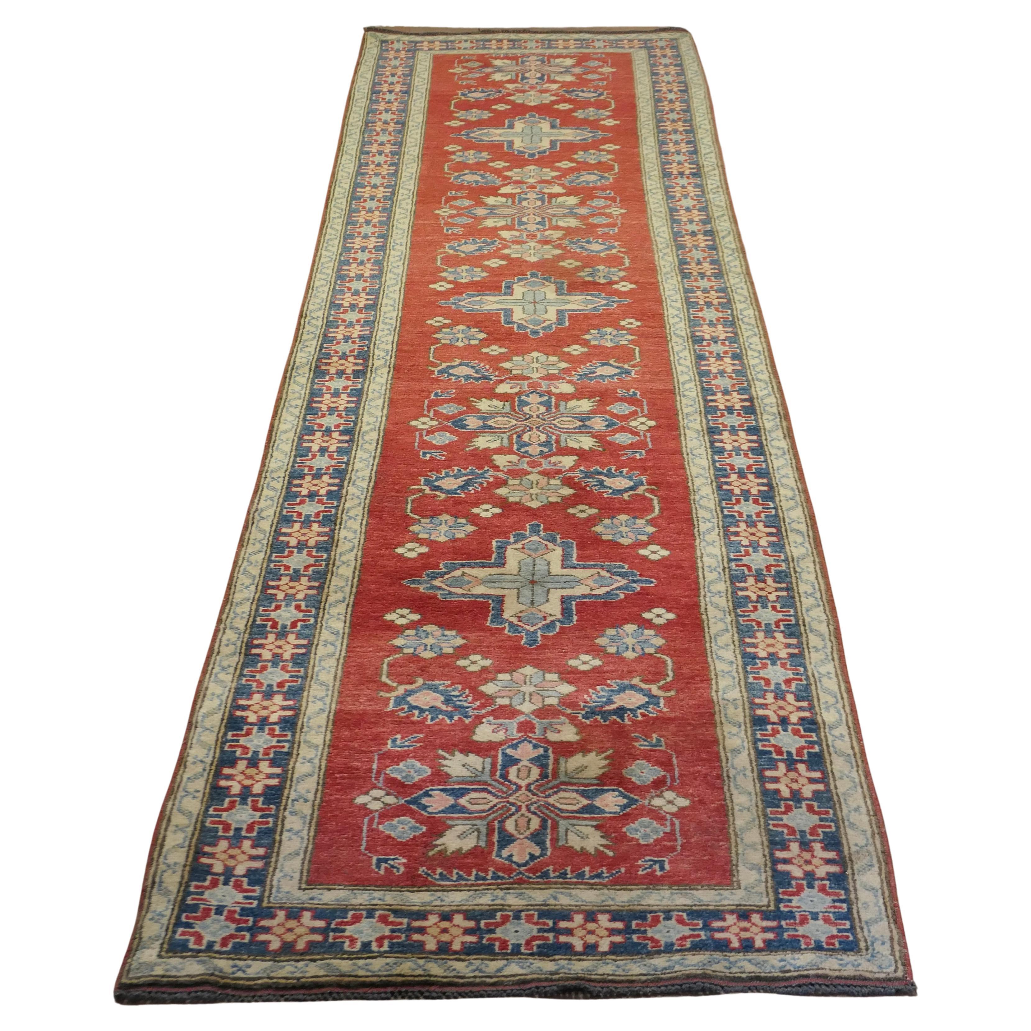 Kazak Hand Woven Traditional Design 12ft Carpet Runner    For Sale