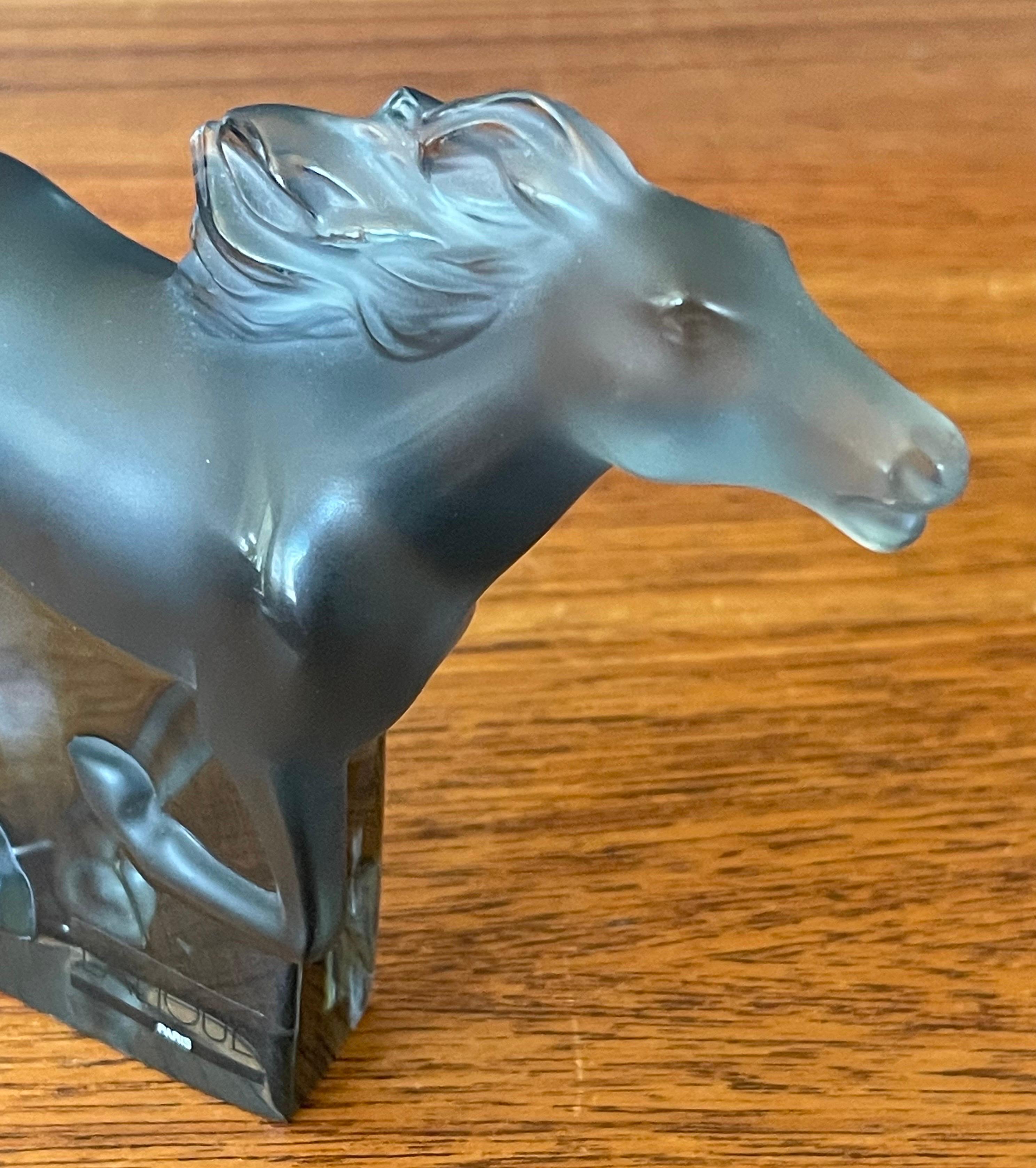 Kazak Horse Galloping Sculpture in Transparent Grey Crystal by Lalique of France 5