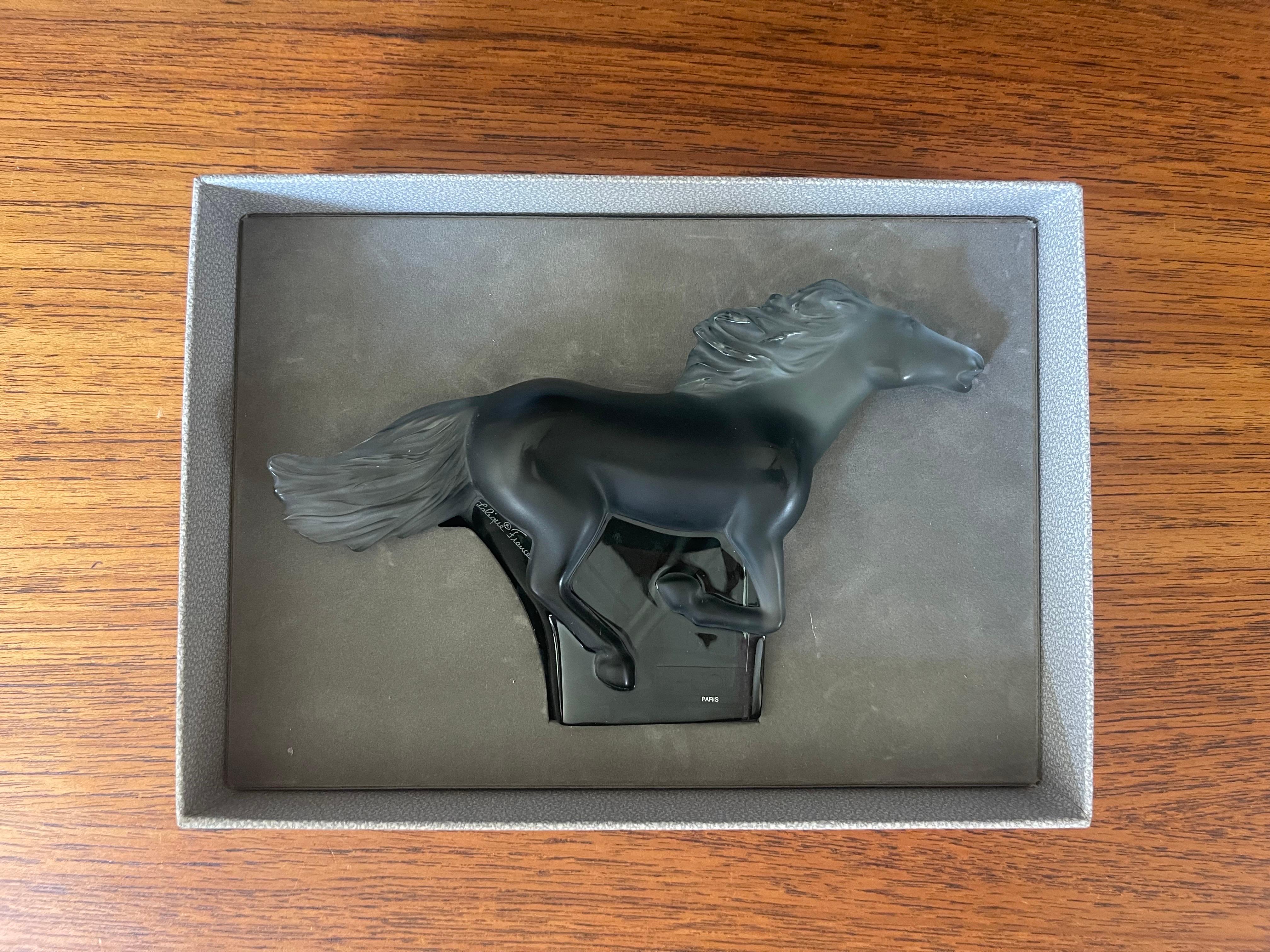 Kazak Horse Galloping Sculpture in Transparent Grey Crystal by Lalique of France 8