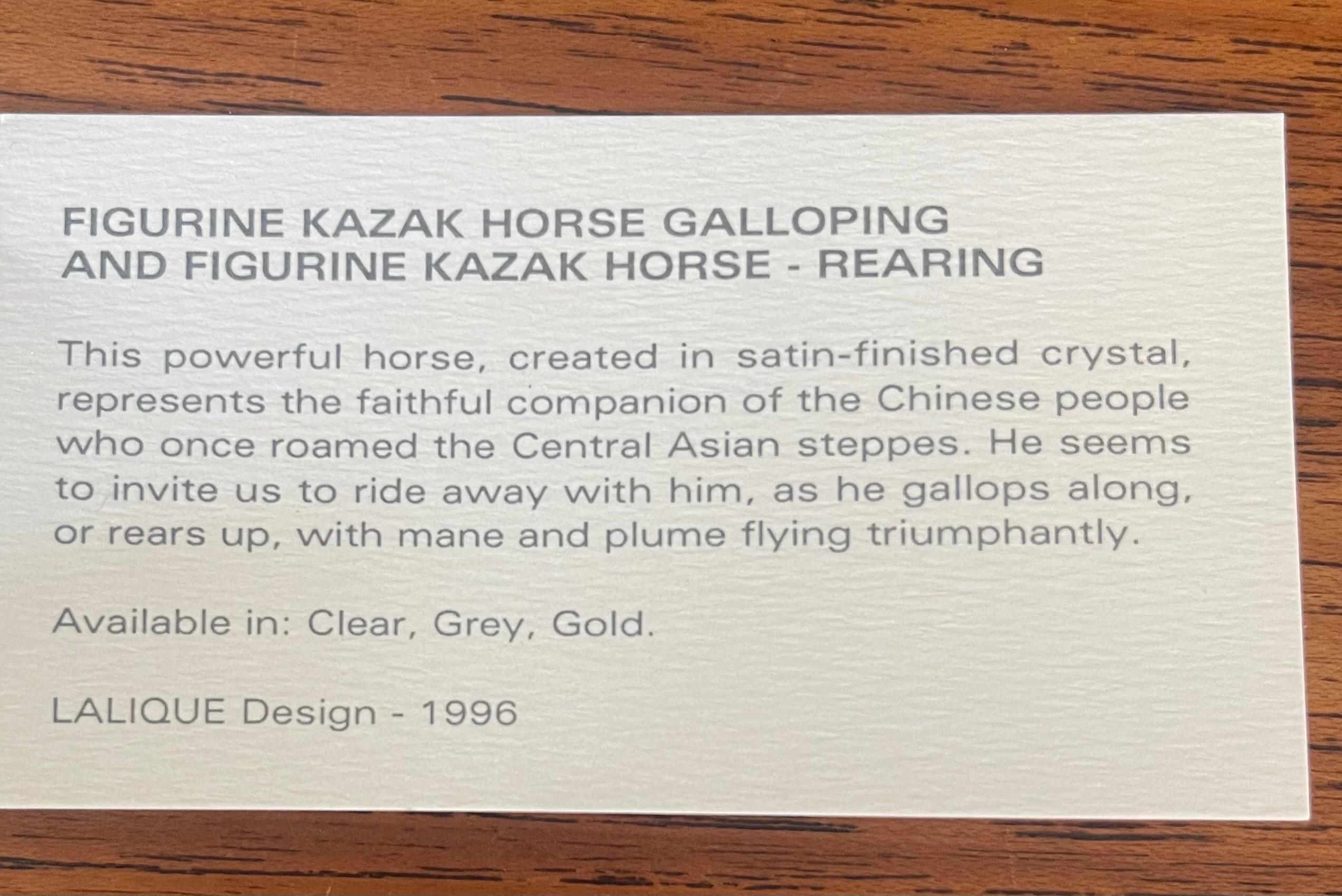 Kazak Horse Galloping Sculpture in Transparent Grey Crystal by Lalique of France 10