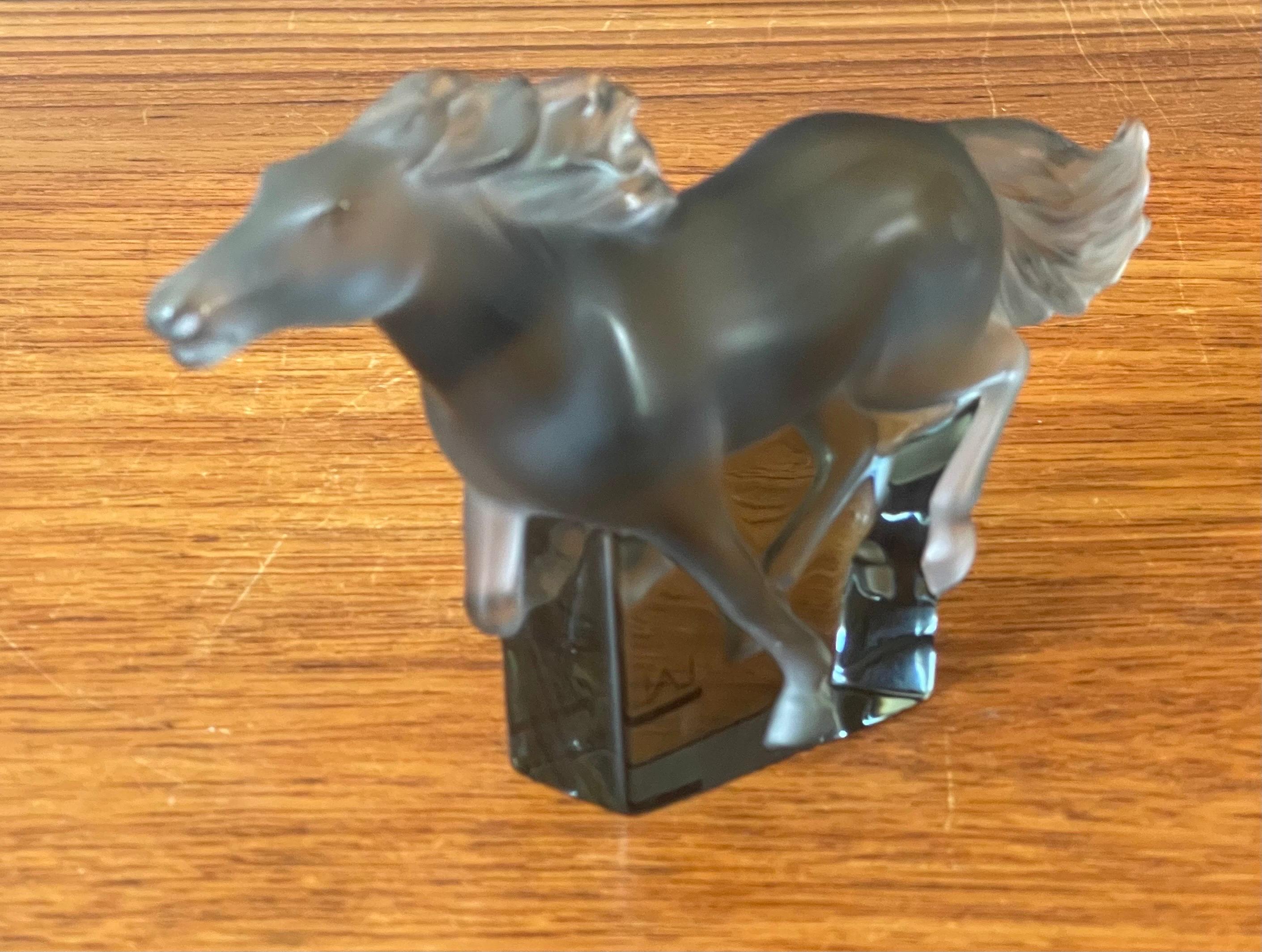 Kazak Horse Galloping Sculpture in Transparent Grey Crystal by Lalique of France 12