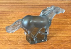 Kazak Horse Galloping Sculpture in Transparent Grey Crystal by Lalique of France