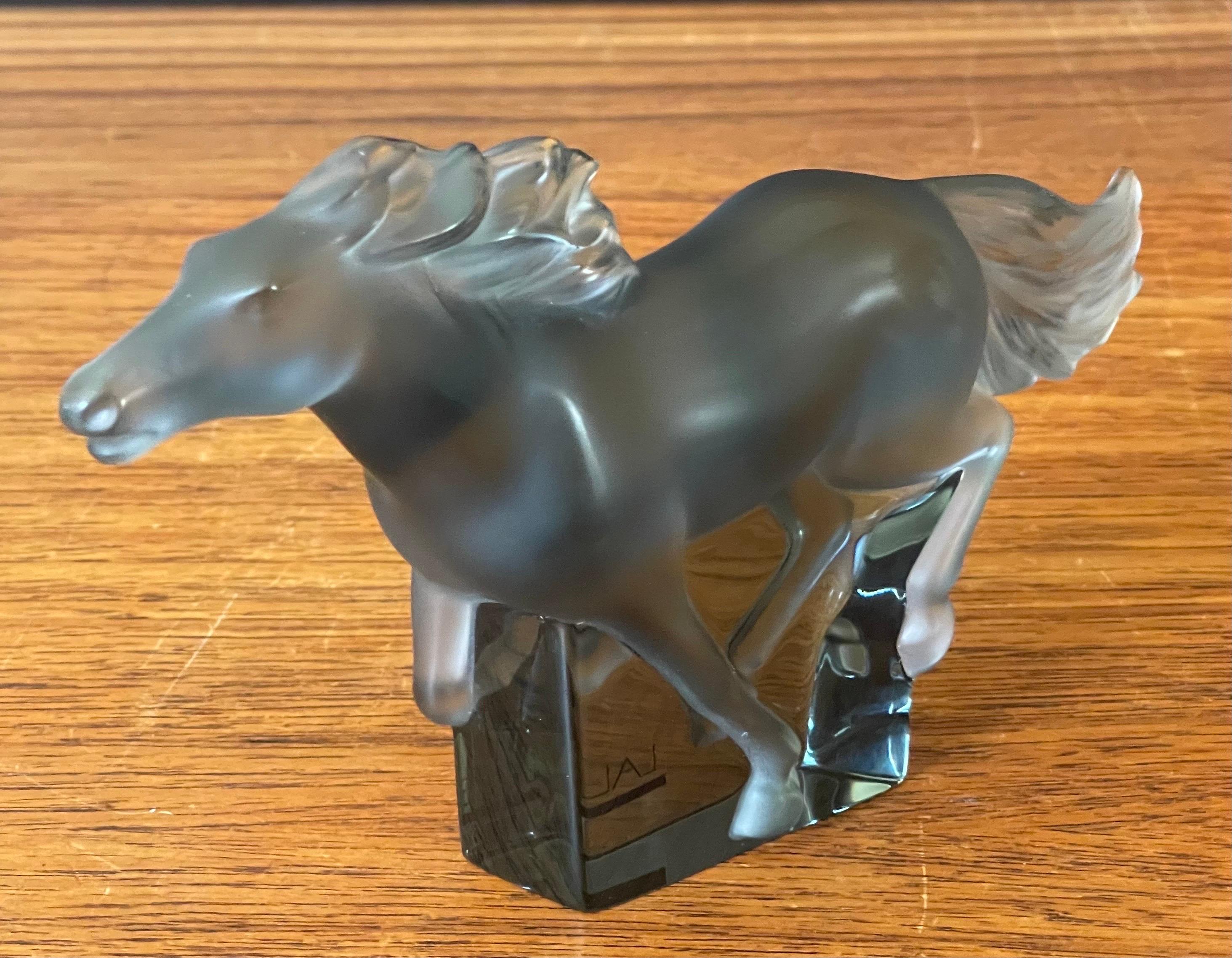 20th Century Kazak Horse Galloping Sculpture in Transparent Grey Crystal by Lalique of France