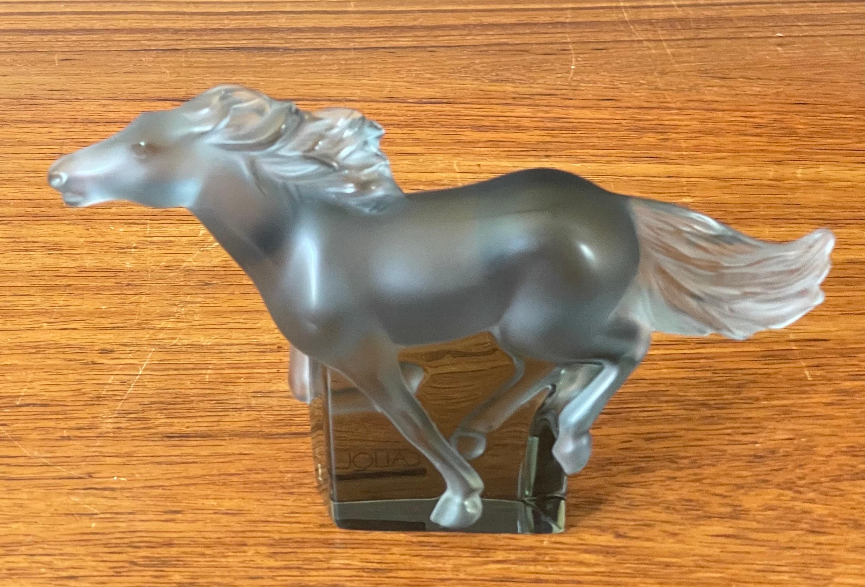 Kazak Horse Galloping Sculpture in Transparent Grey Crystal by Lalique of France 1
