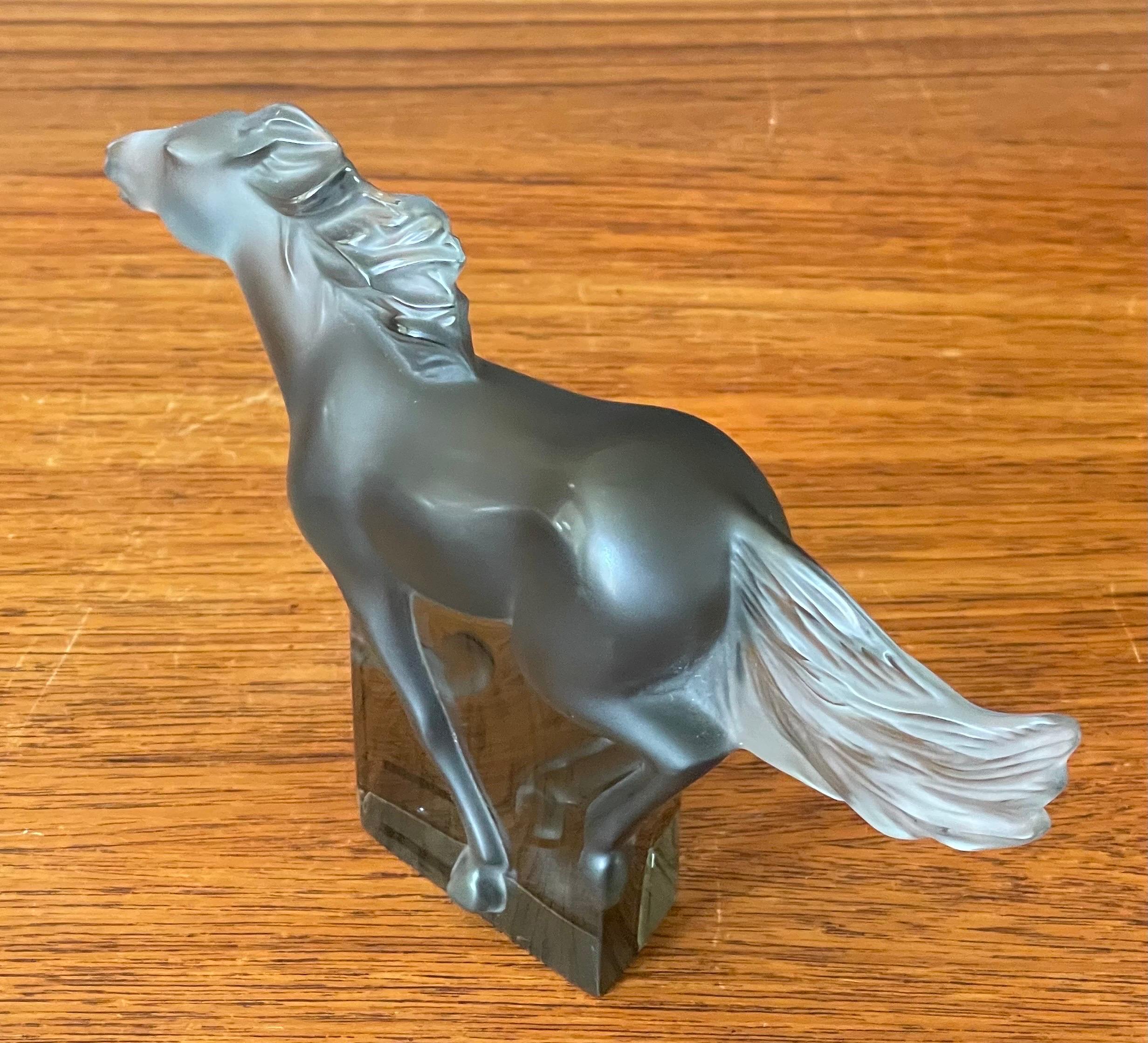 Kazak Horse Galloping Sculpture in Transparent Grey Crystal by Lalique of France 2