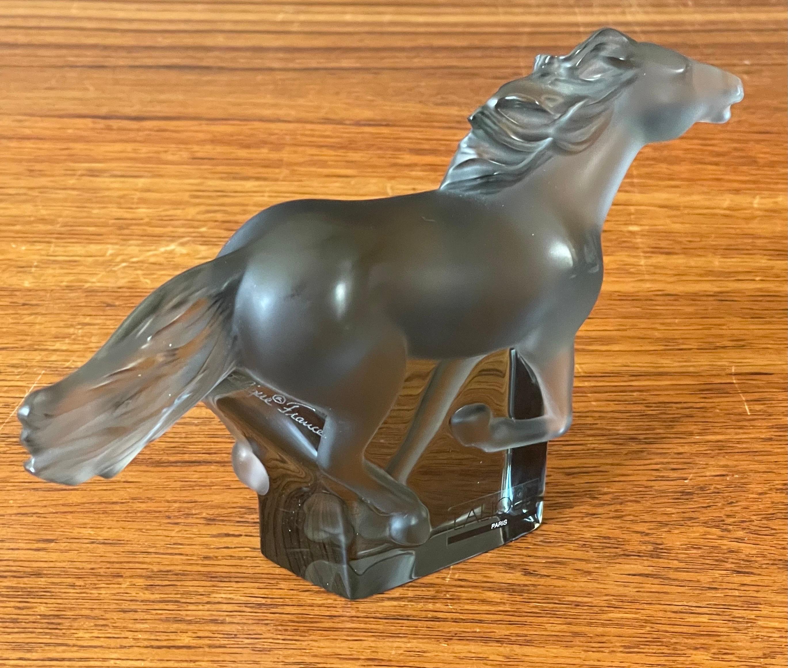 Kazak Horse Galloping Sculpture in Transparent Grey Crystal by Lalique of France 4