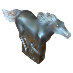 Kazak Horse Galloping Sculpture in Transparent Grey Crystal by Lalique of France