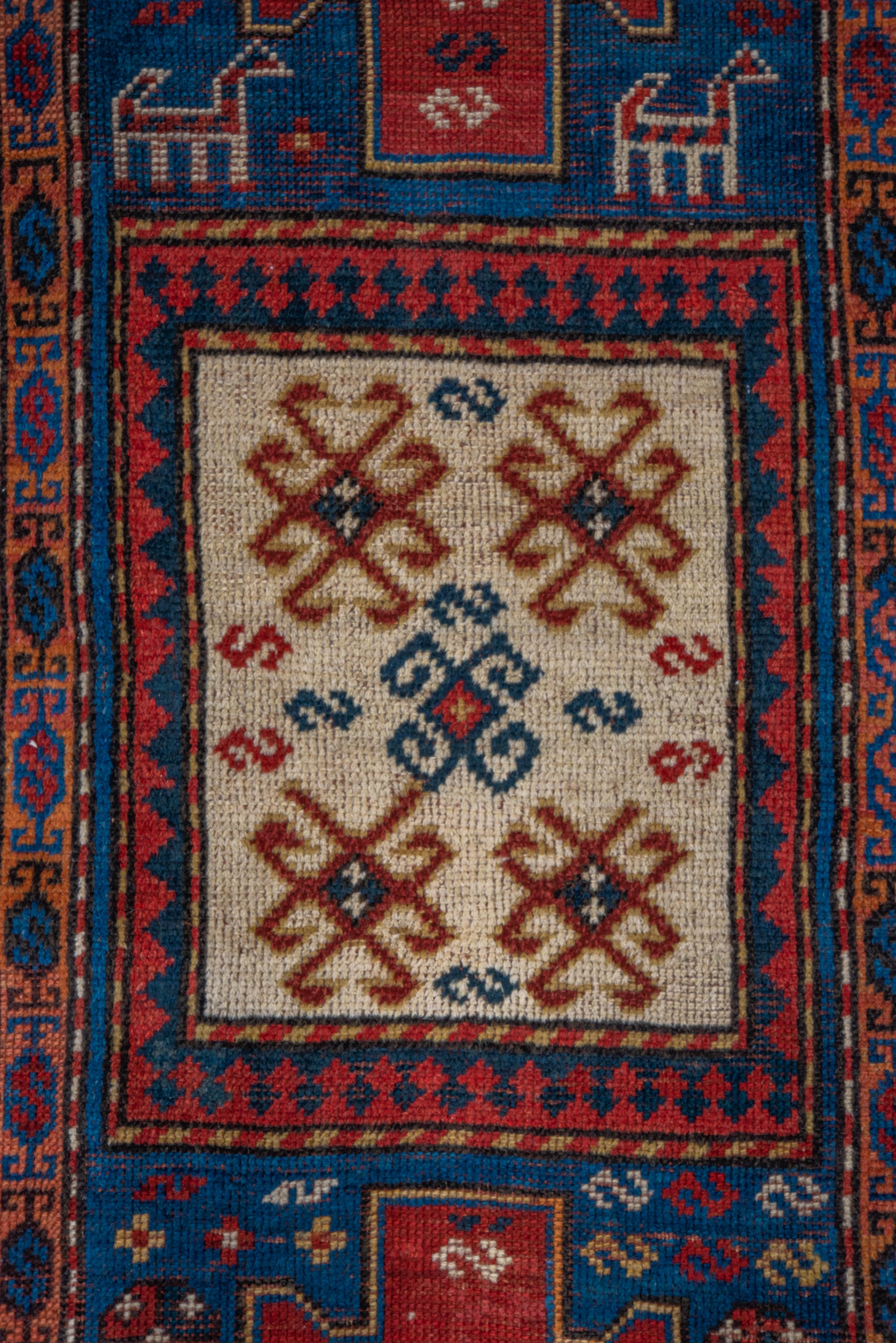 Wool Kazak In Rich Blues and Reds  For Sale