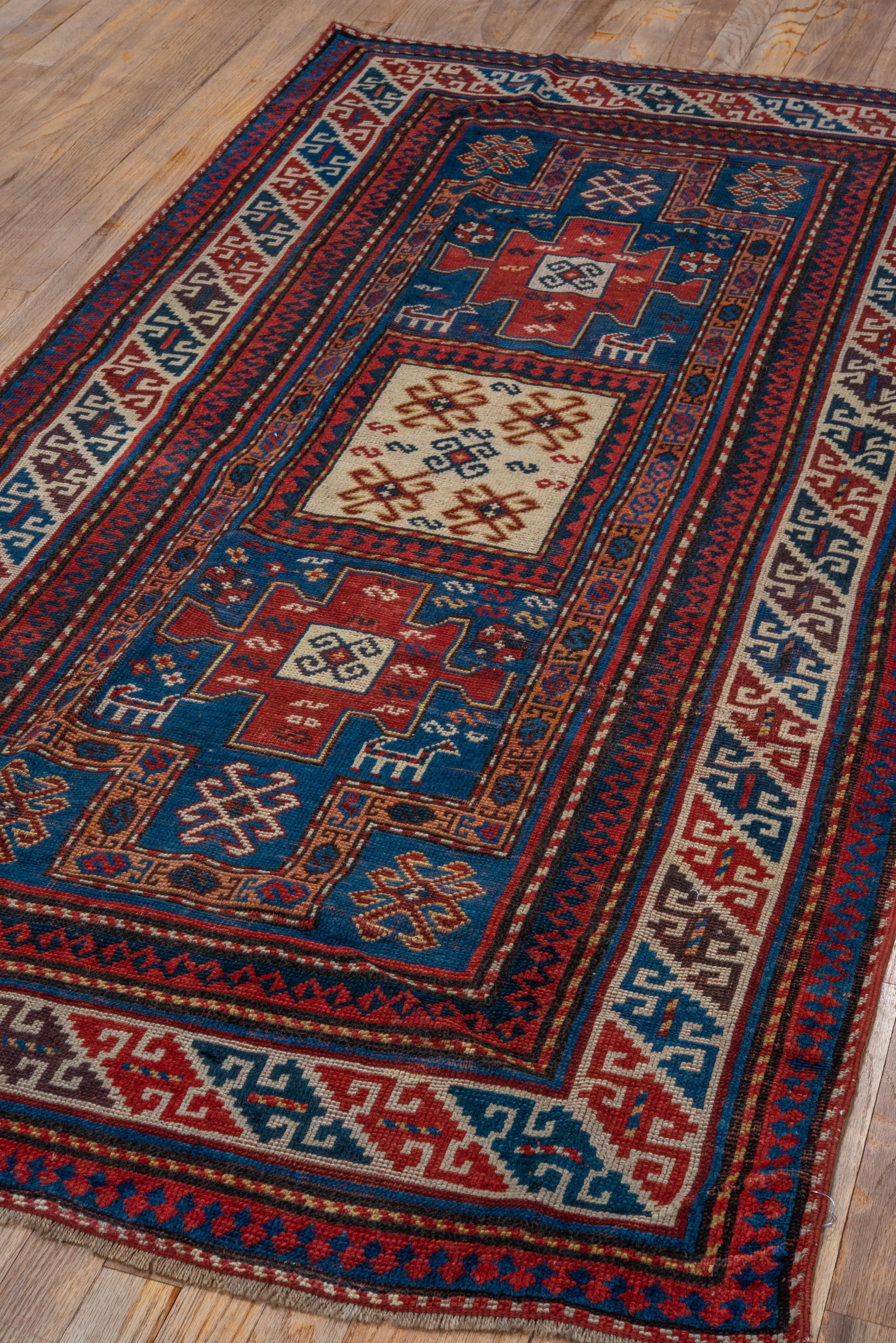 Kazak In Rich Blues and Reds  For Sale 1