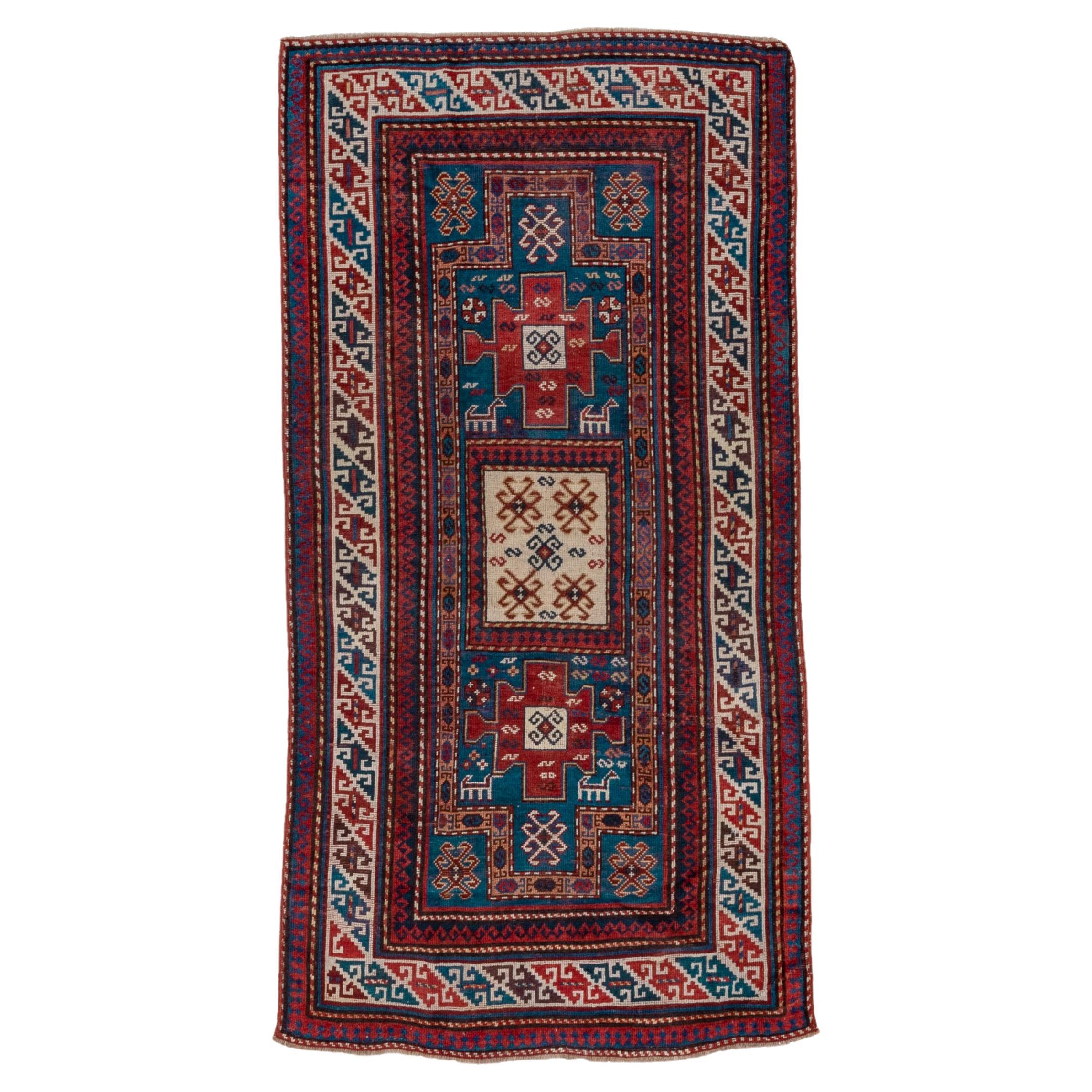 Kazak In Rich Blues and Reds  For Sale