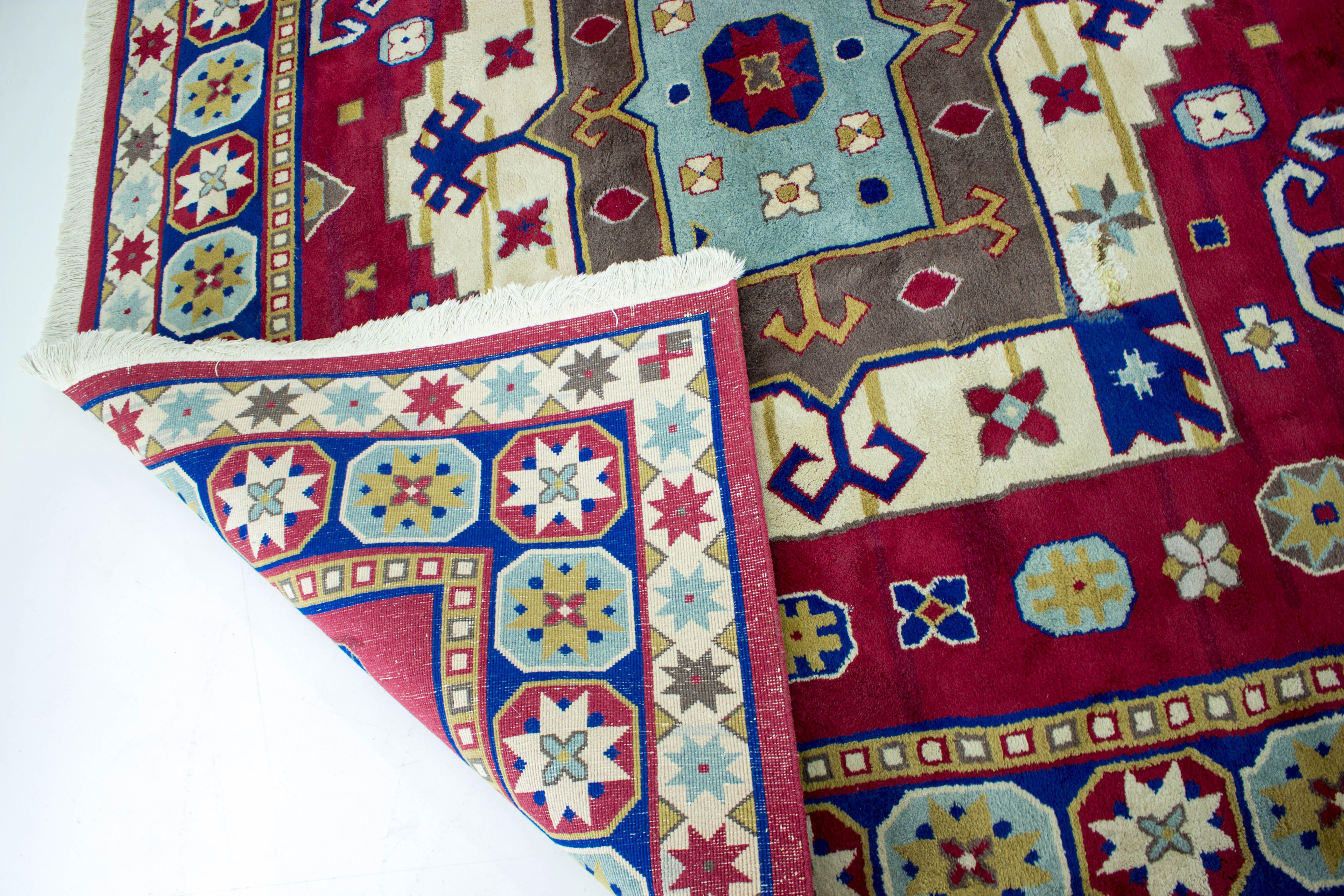 Russian Kazak Rug, Hand Knotted, circa 1960s For Sale