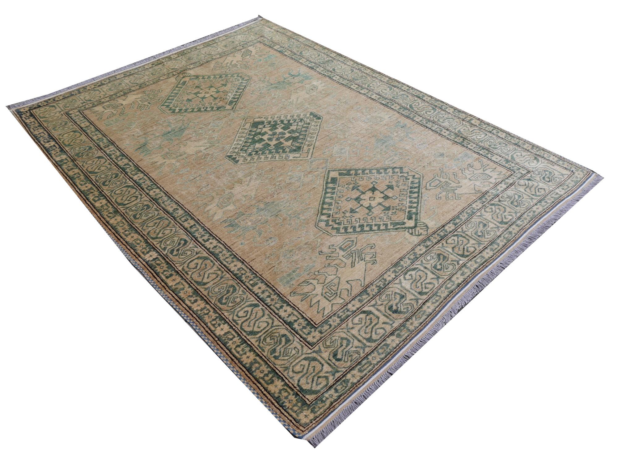 Hand-Knotted Kazak Style Rug Muted Colors from Afghanistan For Sale
